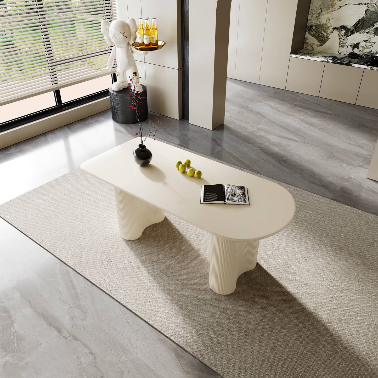 Guyii 70.86" White Oval Dining Table, Modern Kitchen Table for 6 People