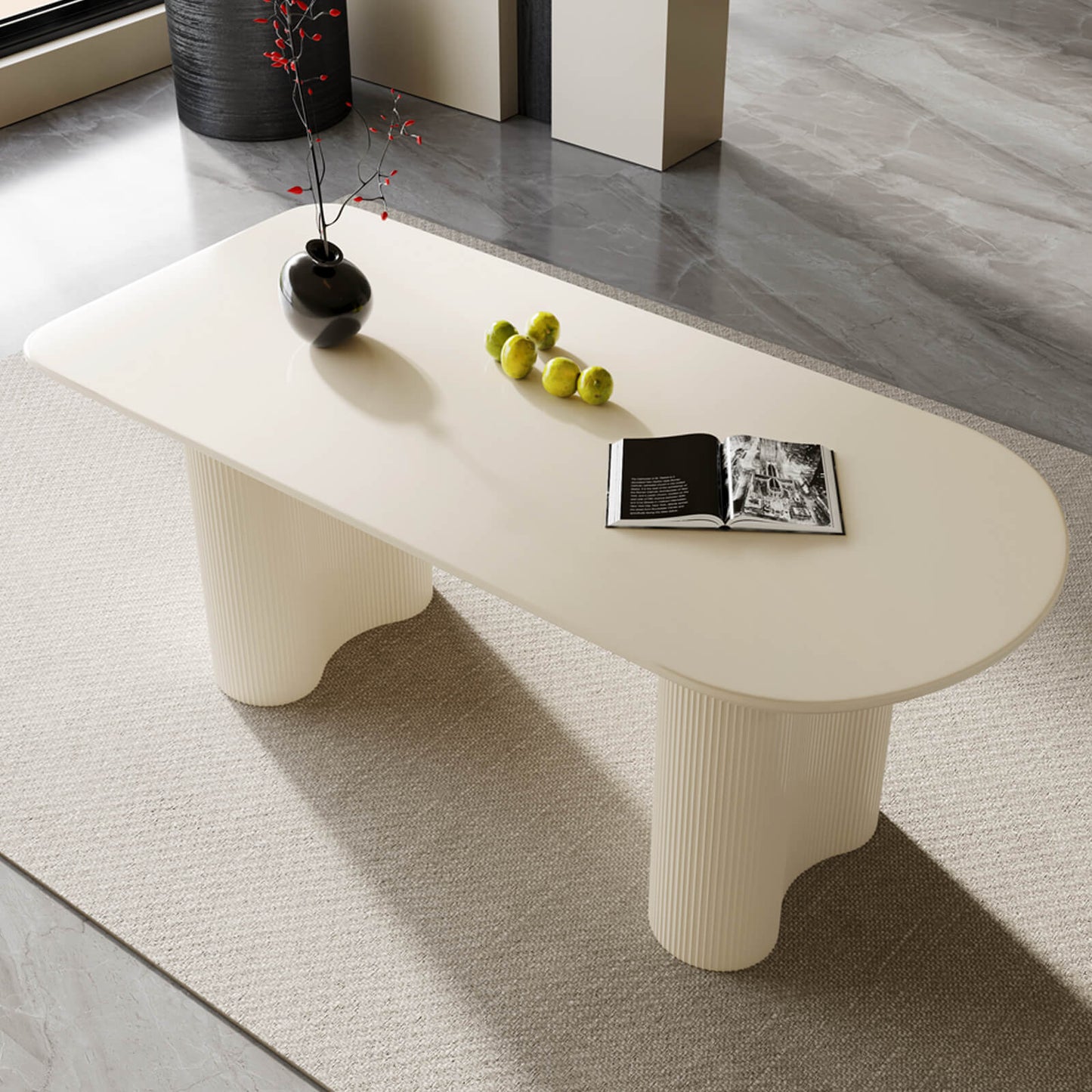 Guyii 70.86" White Oval Dining Table, Modern Kitchen Table for 6 People