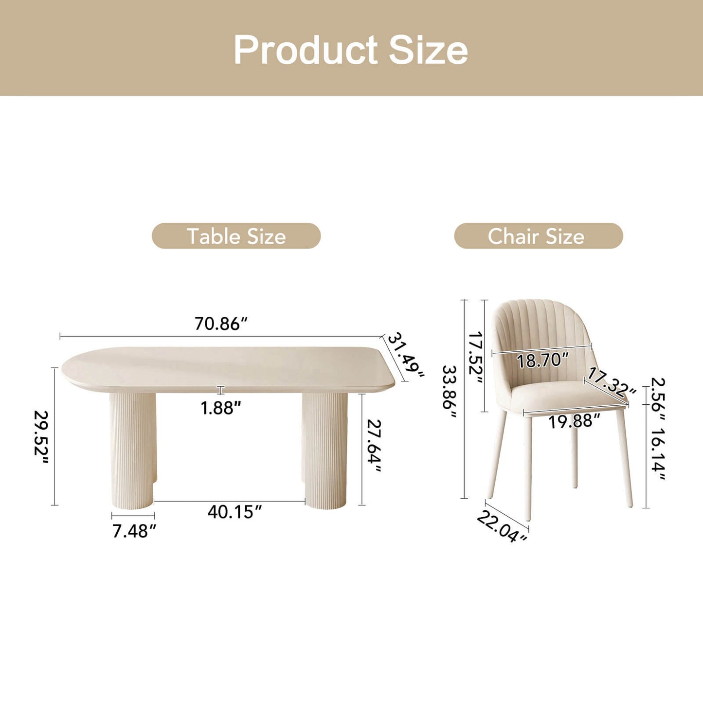 Guyii 70.87" White Dining Table Set with 4 Chairs, Modern Kitchen Table Set