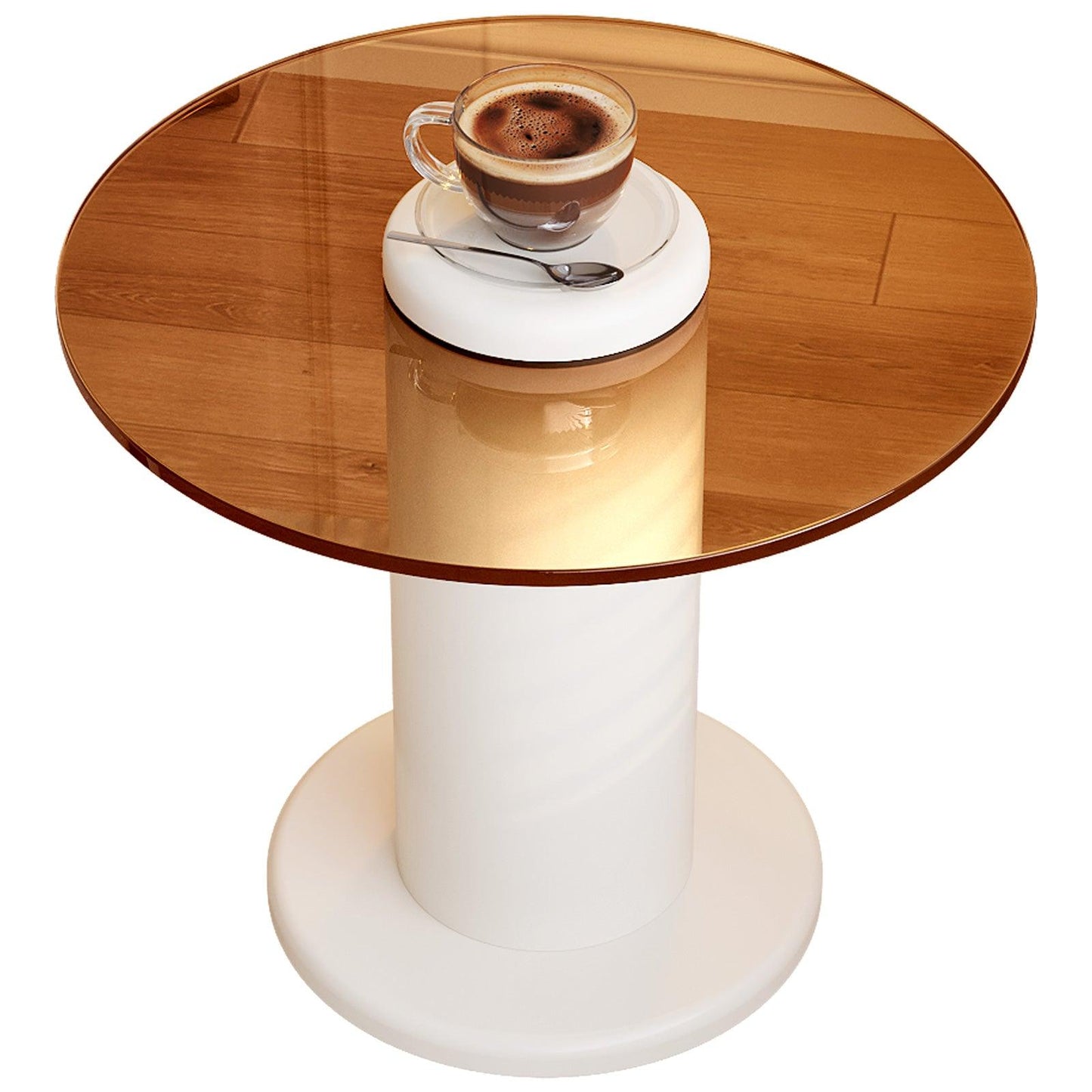 Guyii Round Nested Coffee Table Set, Creamy White & Glass Side Table for Living Room