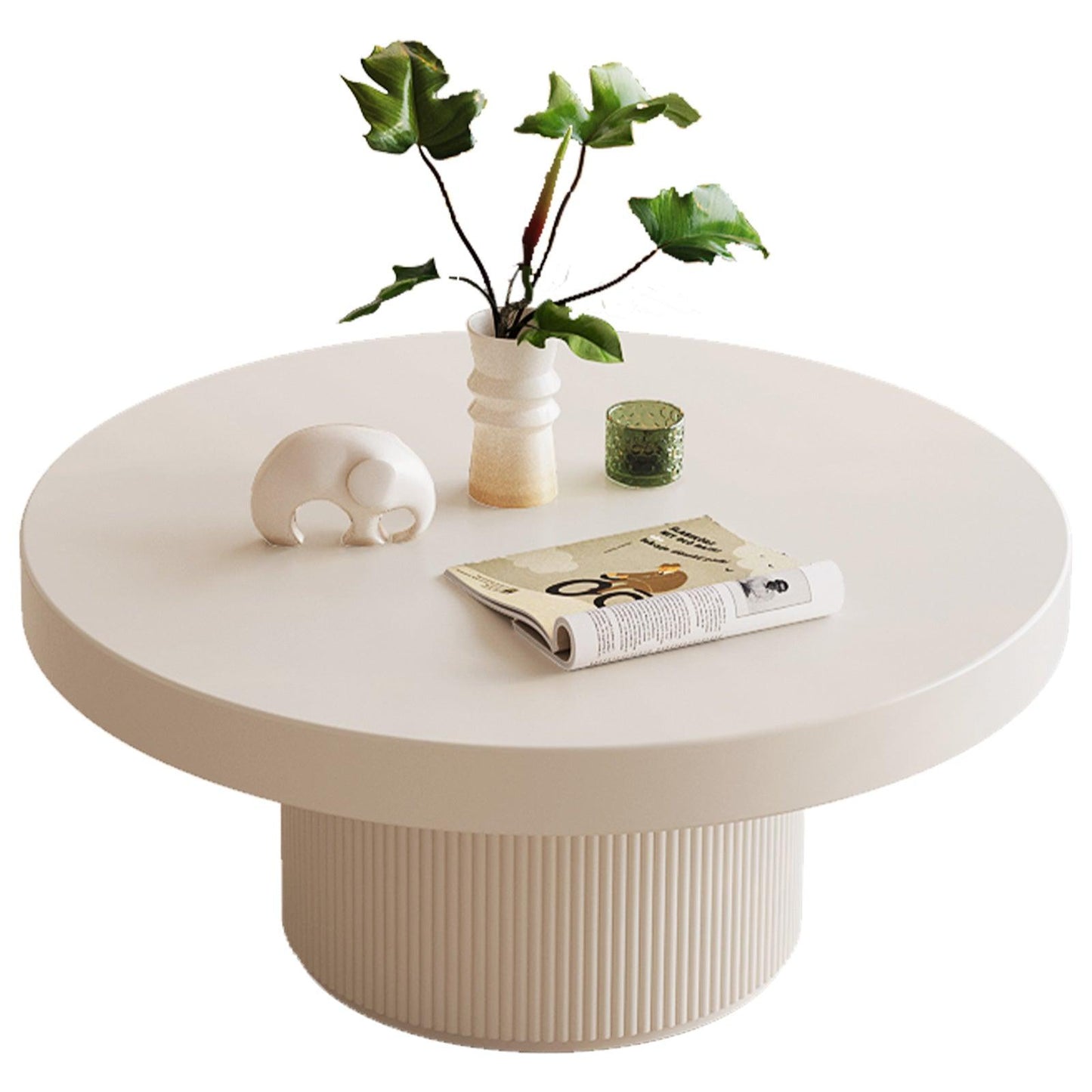 Guyii Round Nested Coffee Table Set, Creamy White & Glass Side Table for Living Room