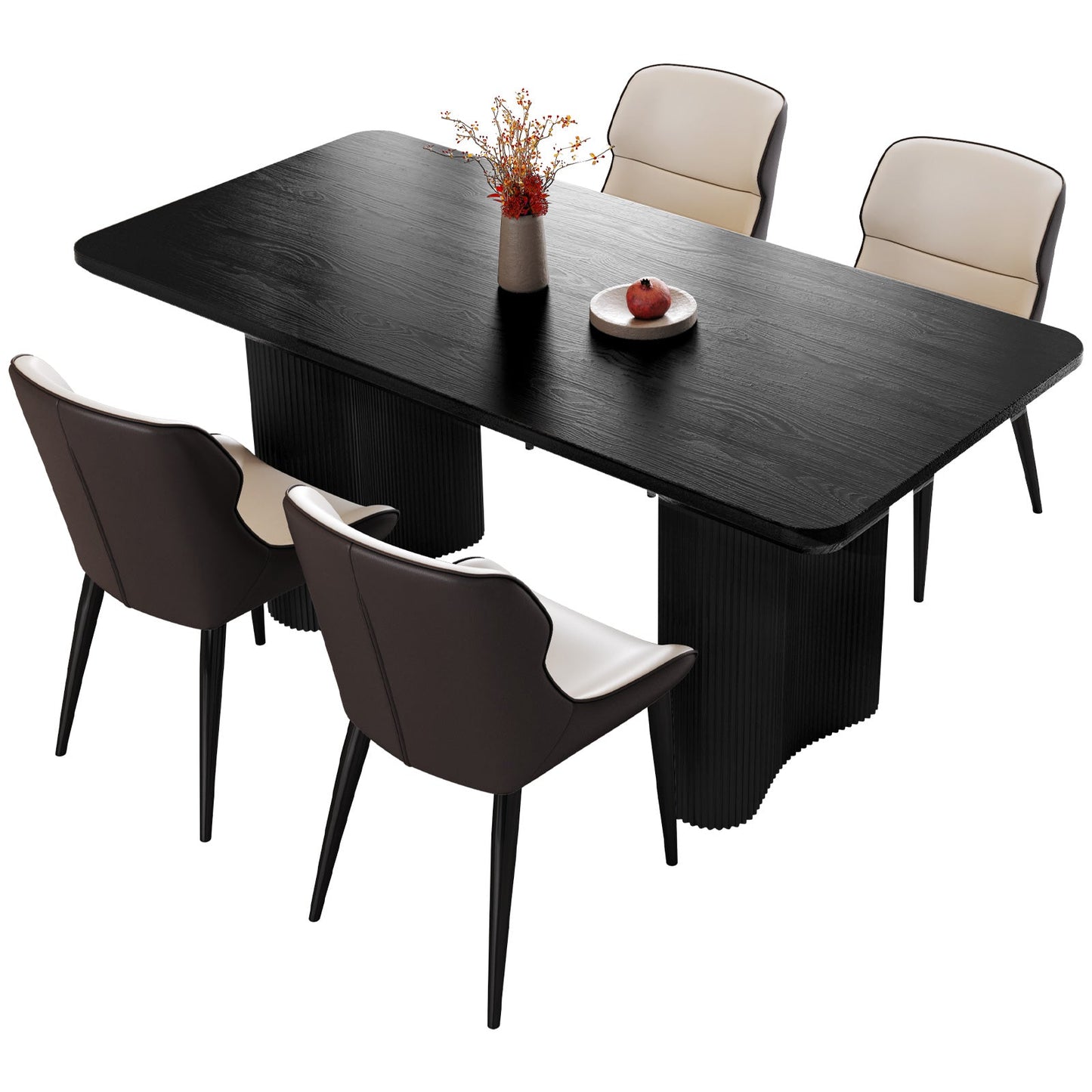 Guyii 62.99" Black Rectangular Dining Table Set with 4 Chairs, Modern Kitchen Table Set