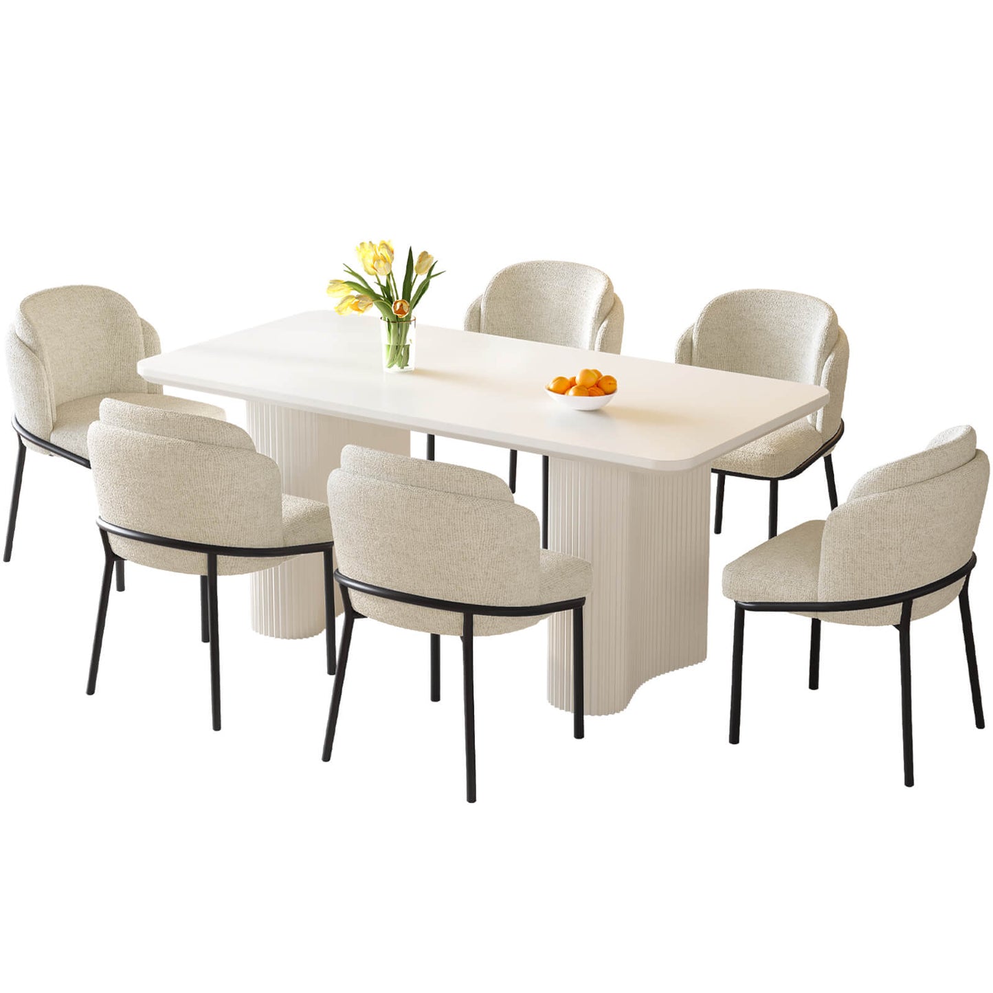 Guyii White Dining Table Set, Modern Rectangular Kitchen Table with 4-8 Chairs
