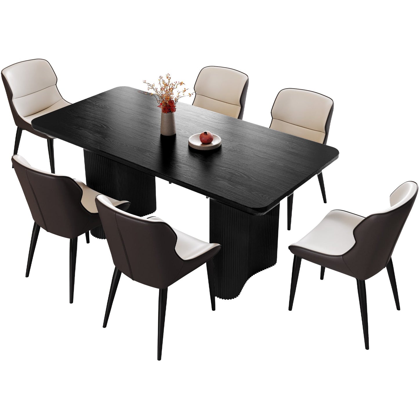 Guyii 62.99" Black Rectangular Dining Table Set with 6 Chairs, Modern Kitchen Table Set