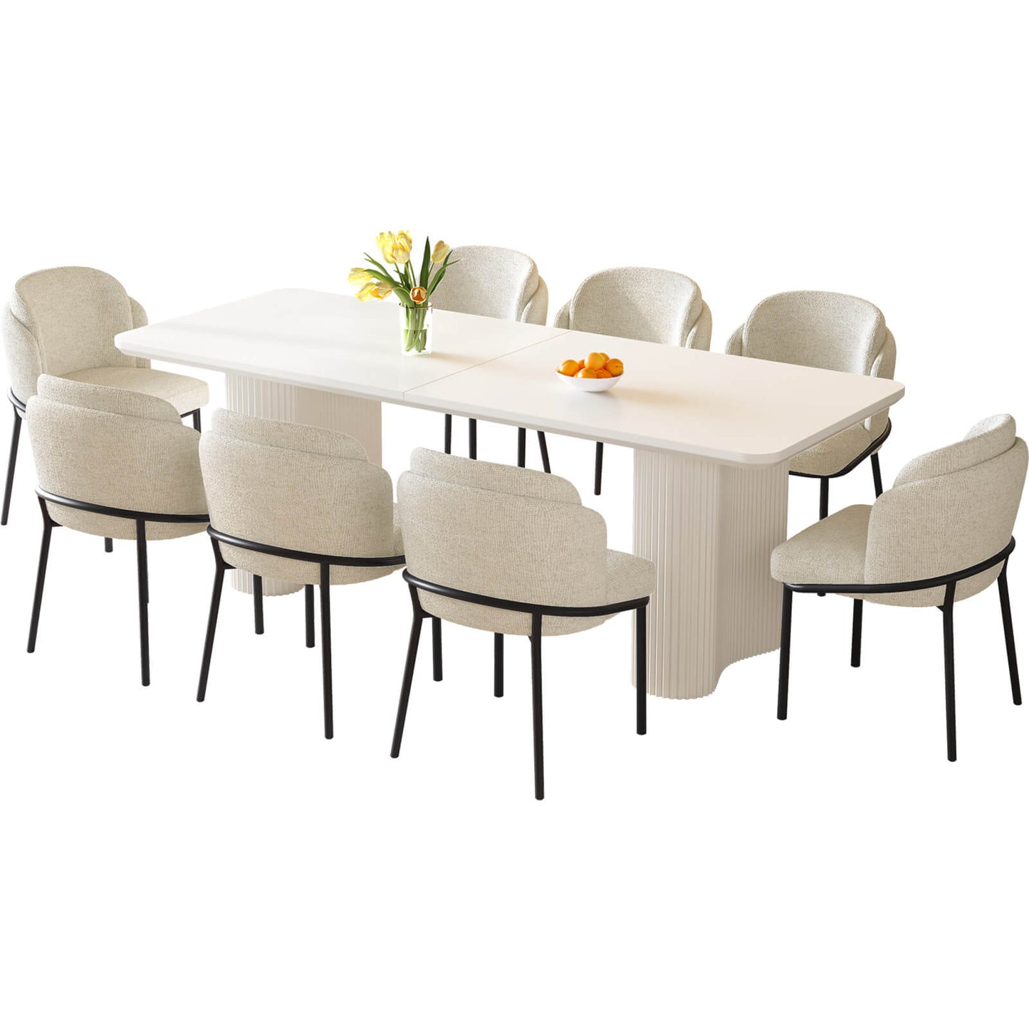 Guyii White Dining Table Set, Modern Rectangular Kitchen Table with 4-8 Chairs
