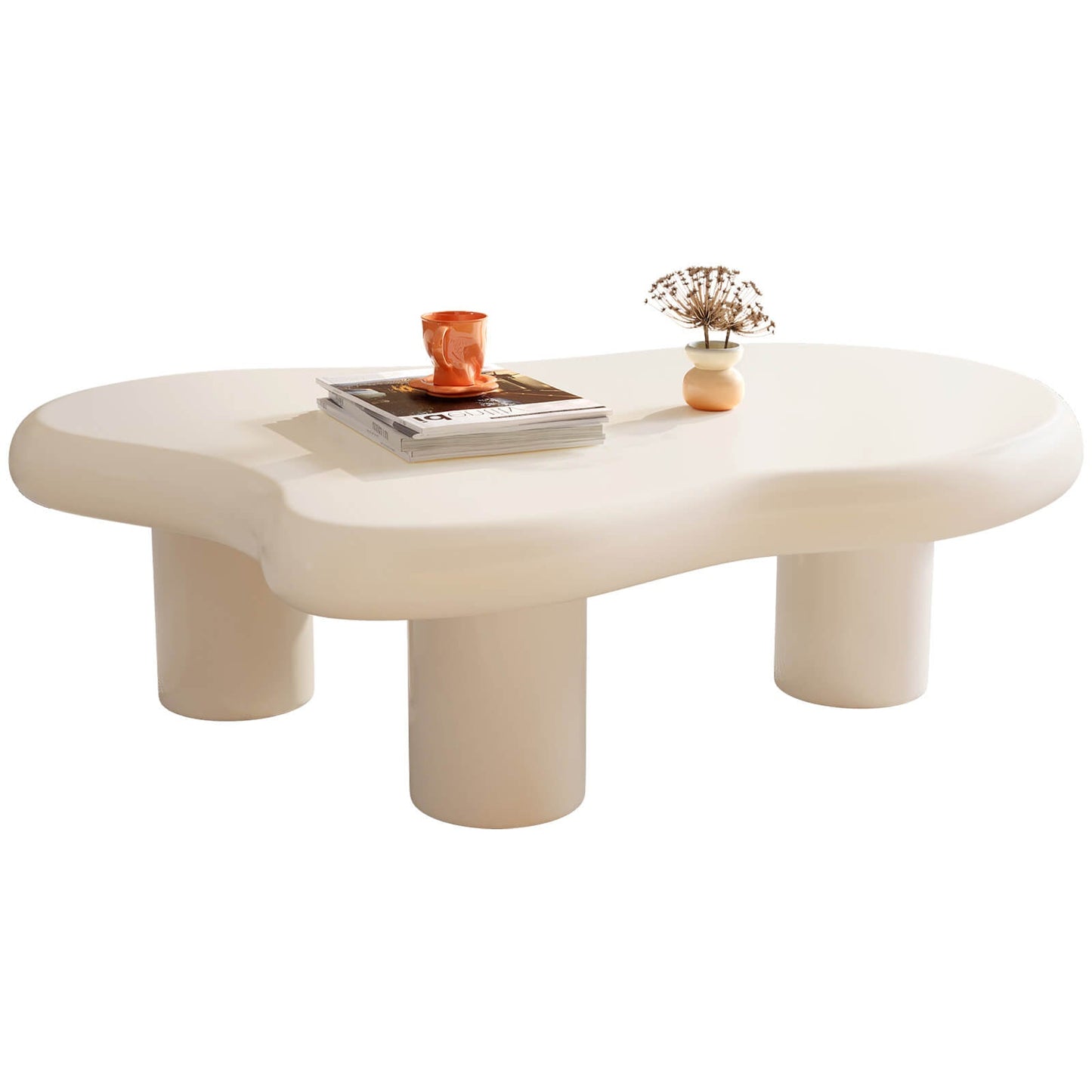 Guyii 41.02" White Cloud Coffee Table, Cute Modern Coffee Table with 3-Leg Design-Q1522DE