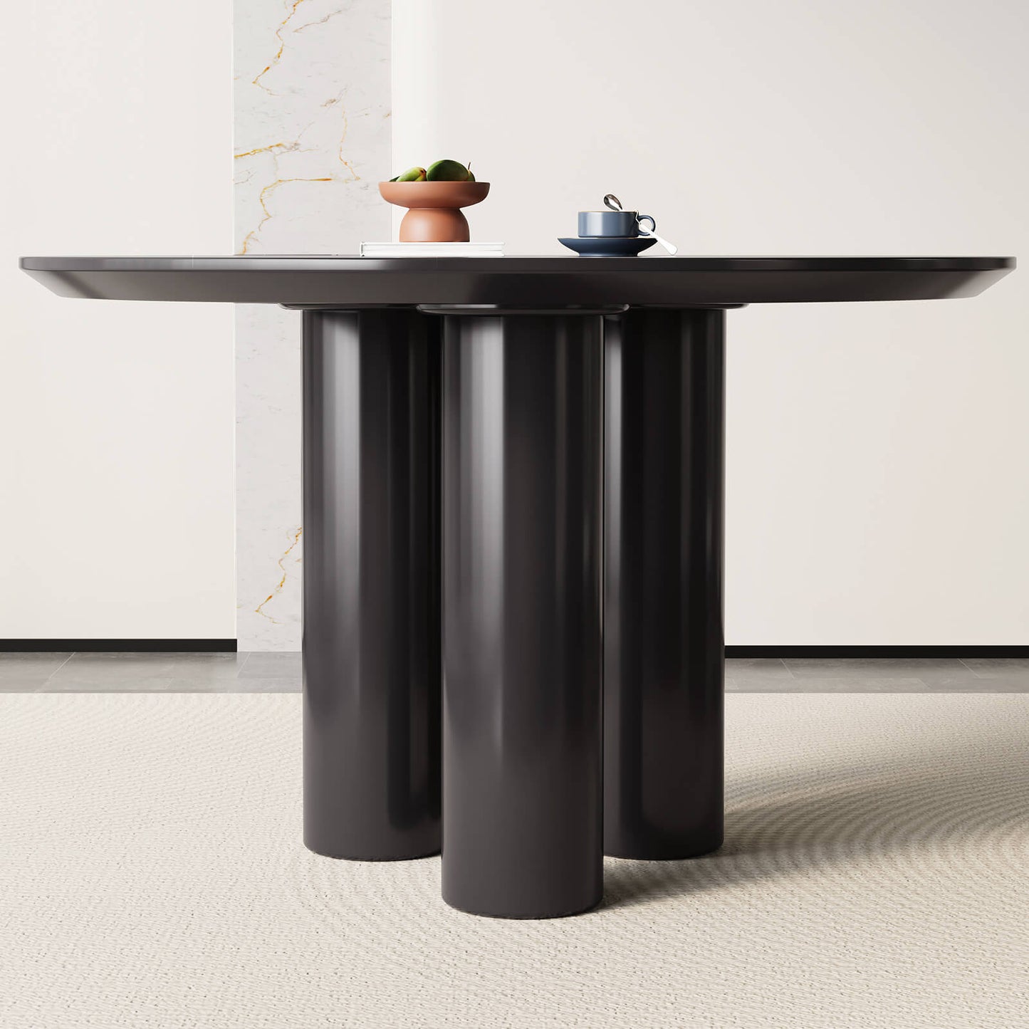 Guyii 39.37" Black Dining Table, Modern Round Kitchen Table