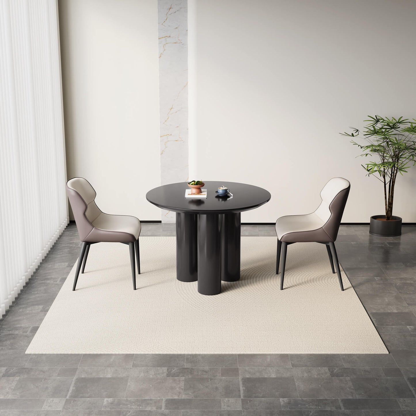 Guyii Modern Black Dining Table Set 39.37" with 2 Chairs for Kitchen