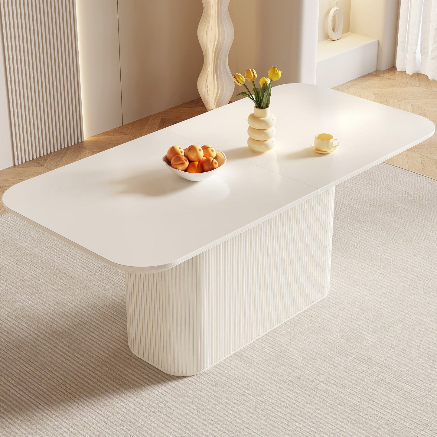Guyii 63.5" Rectangular Dining Table – Cream White Modern Table for 4–6 People, Table Only