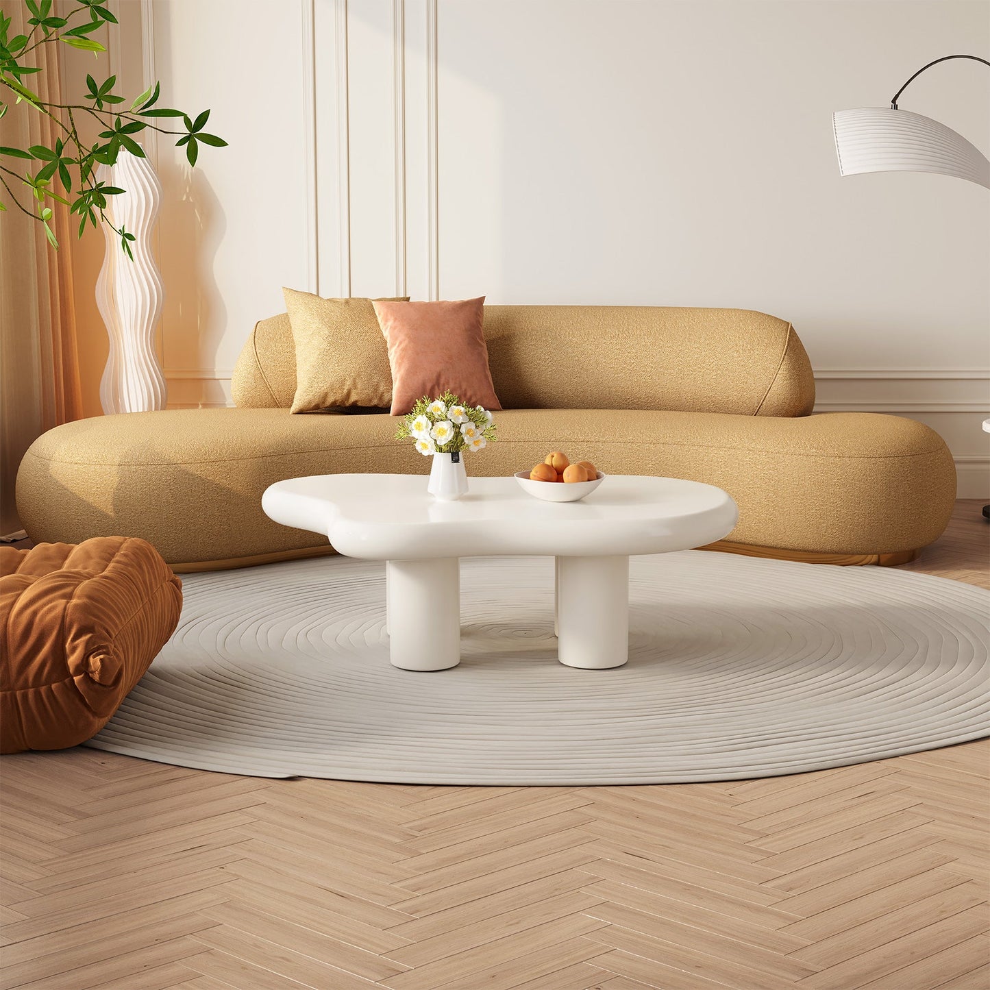 Guyii Cloud-Shaped Coffee Table – Modern White Irregular 4-Leg Design, Rounded Edge Centre Table for Living Room, | Q1523-UK