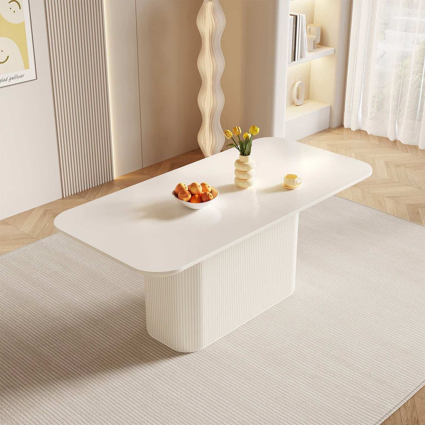 Guyii 63.5" Rectangular Dining Table – Cream White Modern Table for 4–6 People, Table Only