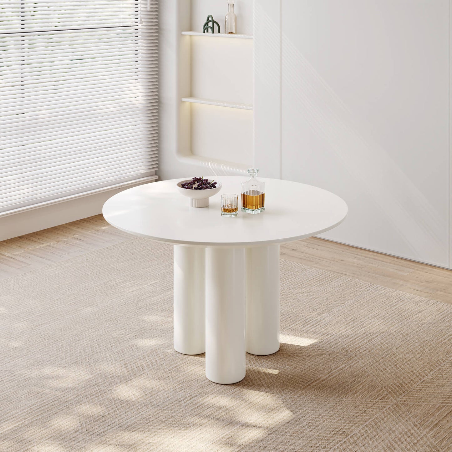 Guyii 46.06" Cream White Dining Table, Modern Round Kitchen Table