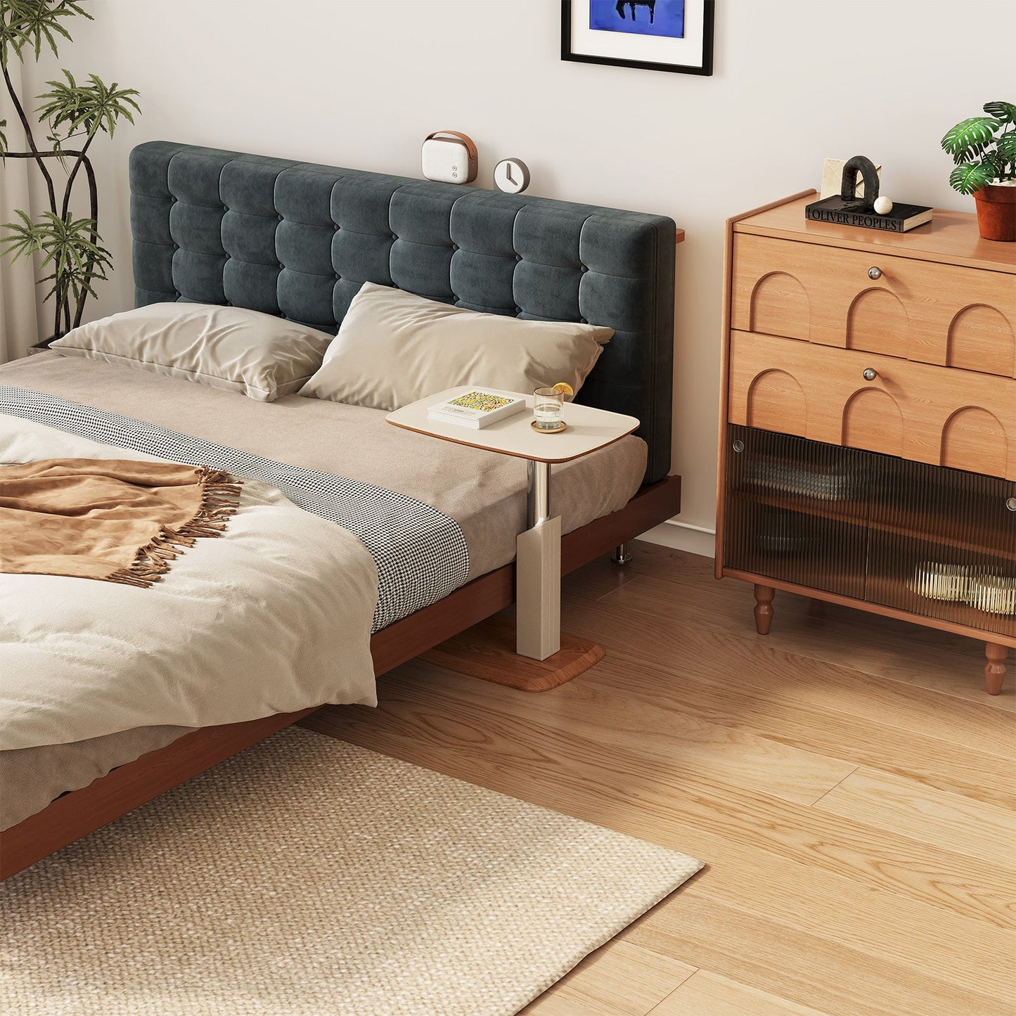 Guyii Adjustable Overbed Bedside Table, Pneumatic Adjustable Height Laptop Computer Table