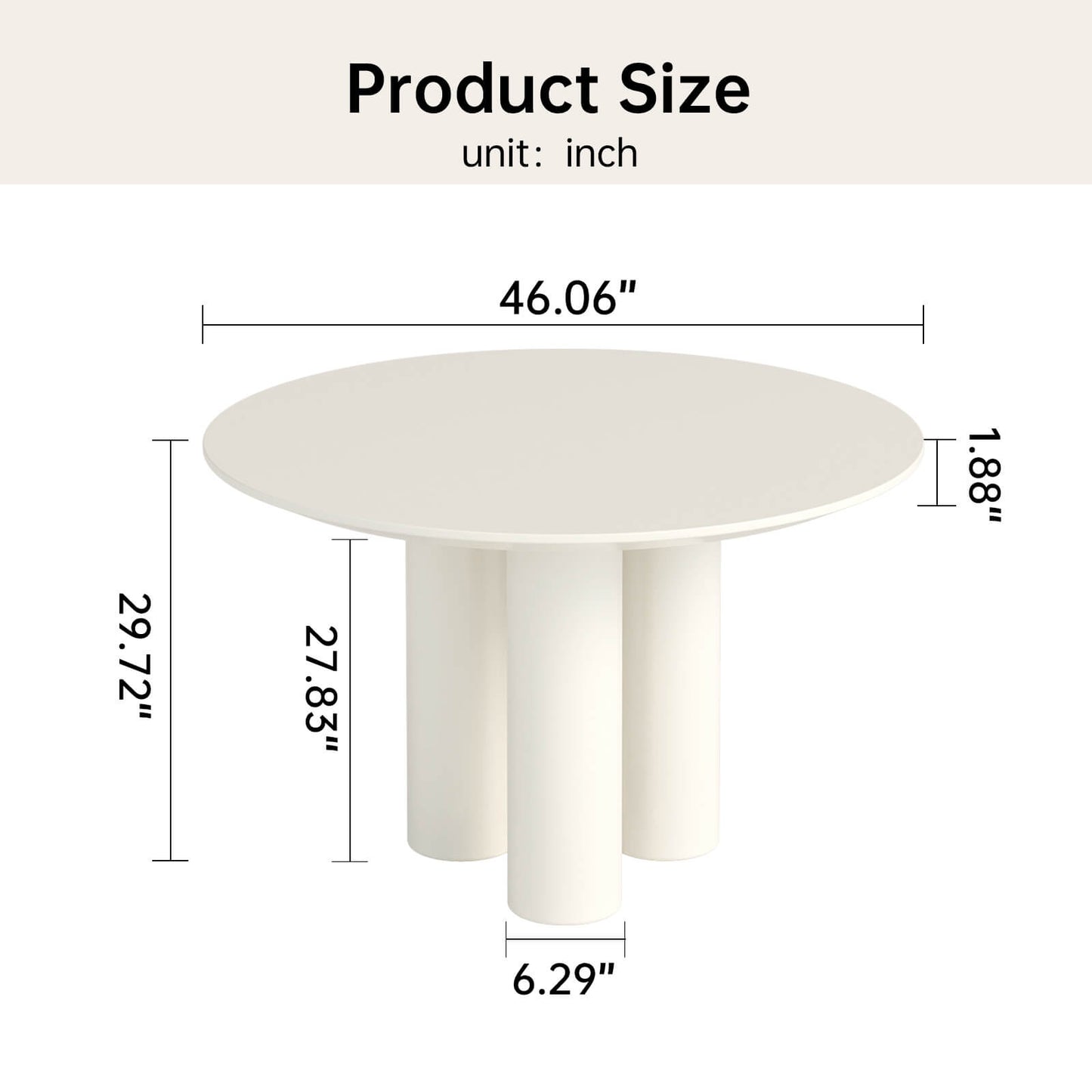 Guyii 46.06" Cream White Dining Table, Modern Round Kitchen Table