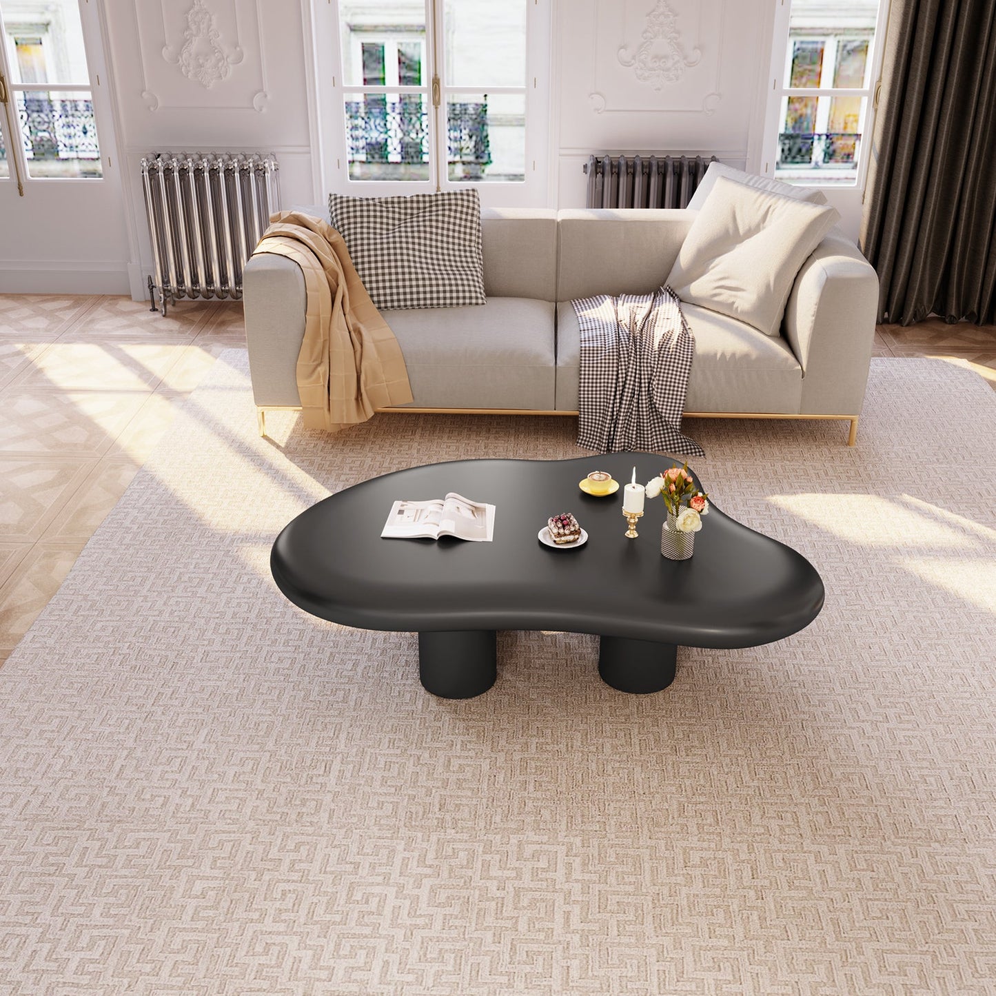 Guyii Black Cloud-Shaped Coffee Table – Modern Irregular 4-Leg Design, Rounded Edge Centre Table for Living Room | Q1523-UK