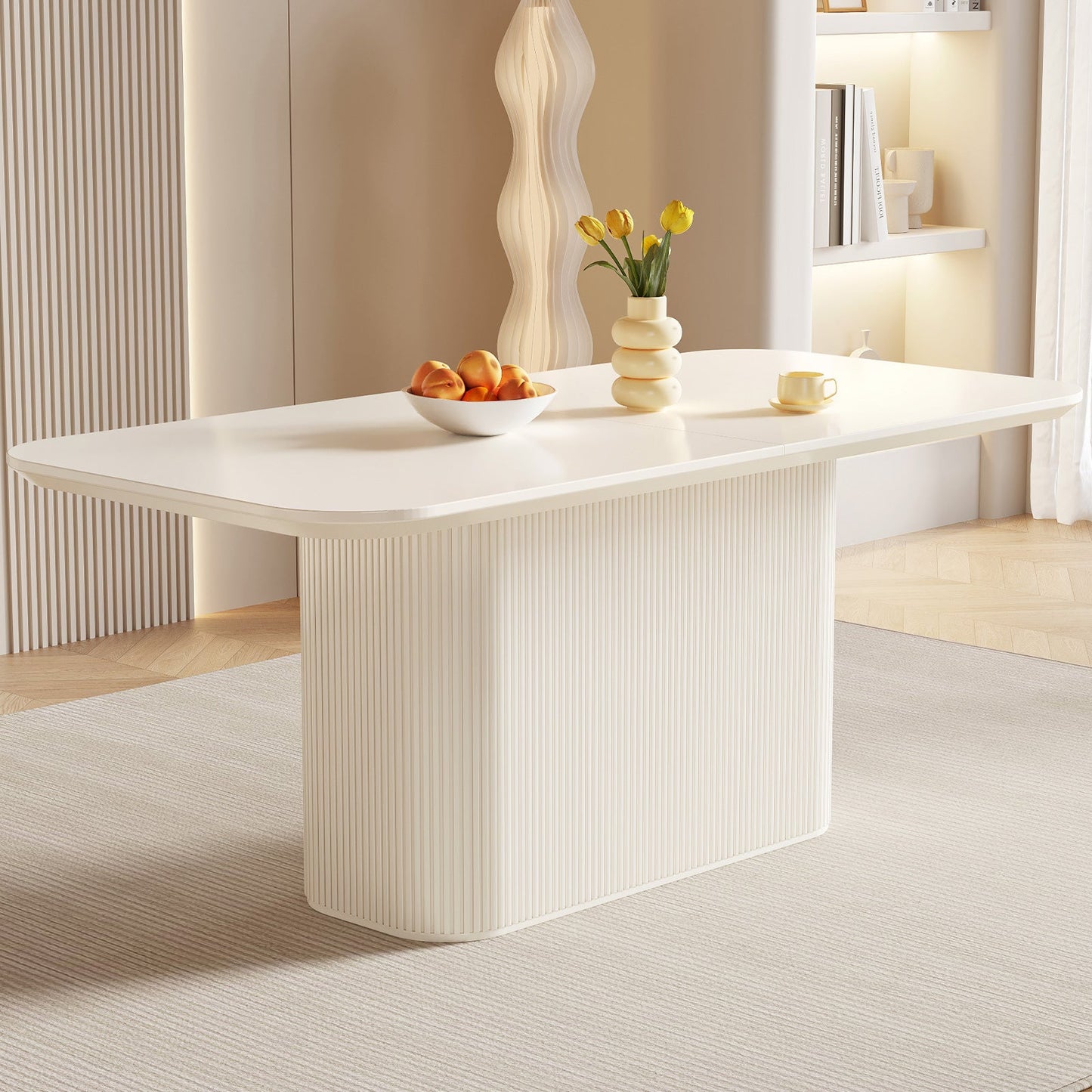 Guyii 63.5" Rectangular Dining Table – Cream White Modern Table for 4–6 People, Table Only