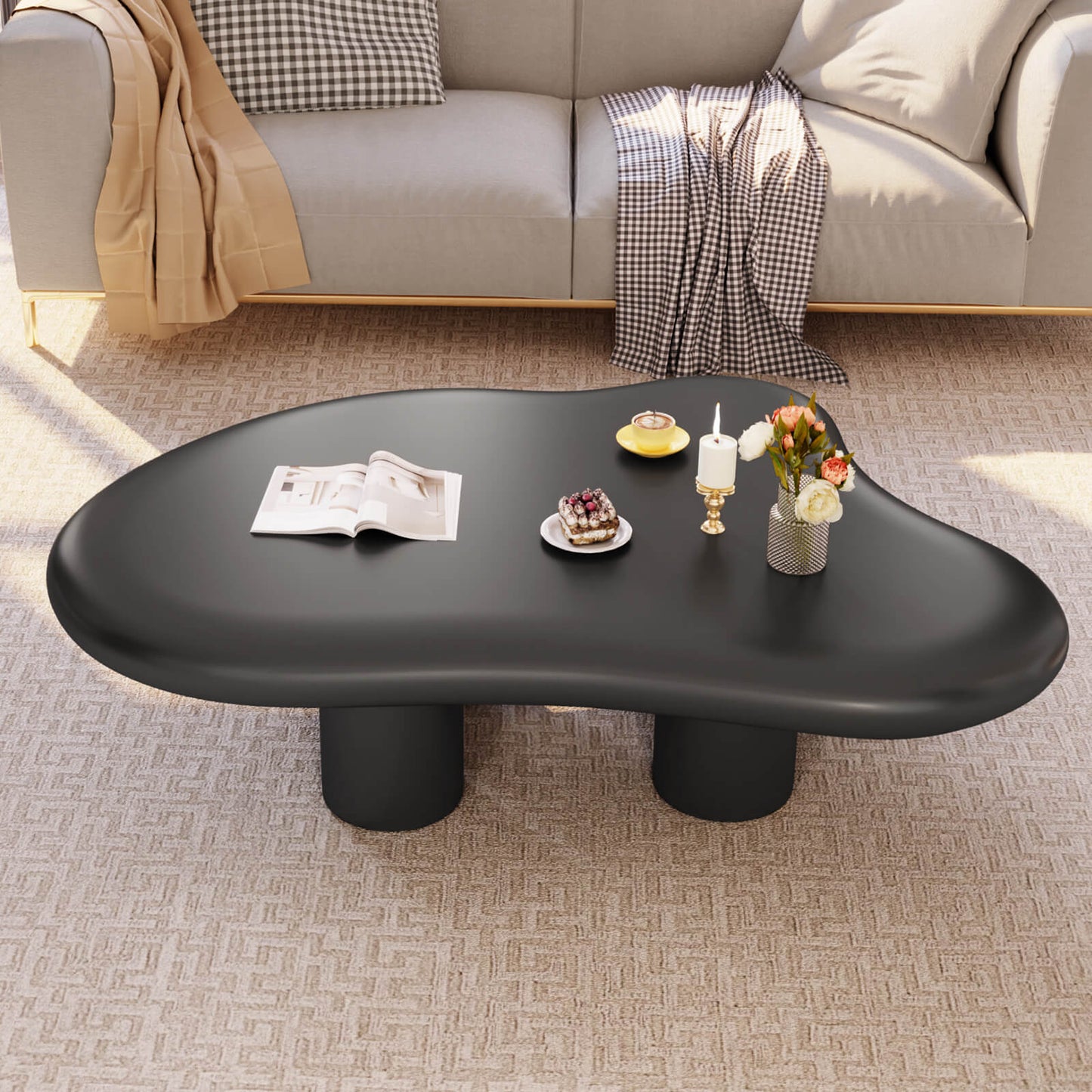 Guyii 41.02" Black Cloud Coffee Table, Cute Modern Coffee Table with 4-Leg Design