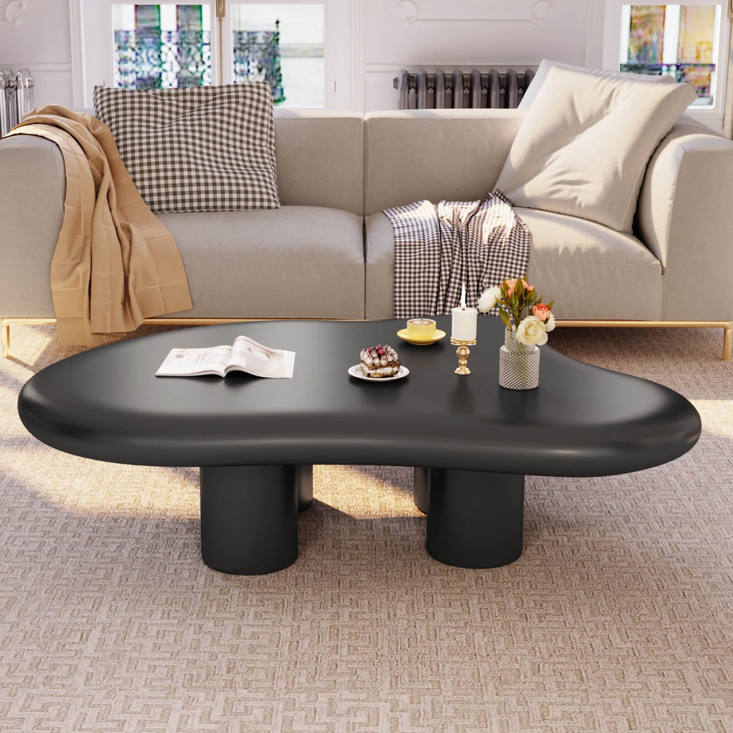 Guyii 41.02" Black Cloud Coffee Table, Cute Modern Coffee Table with 4-Leg Design