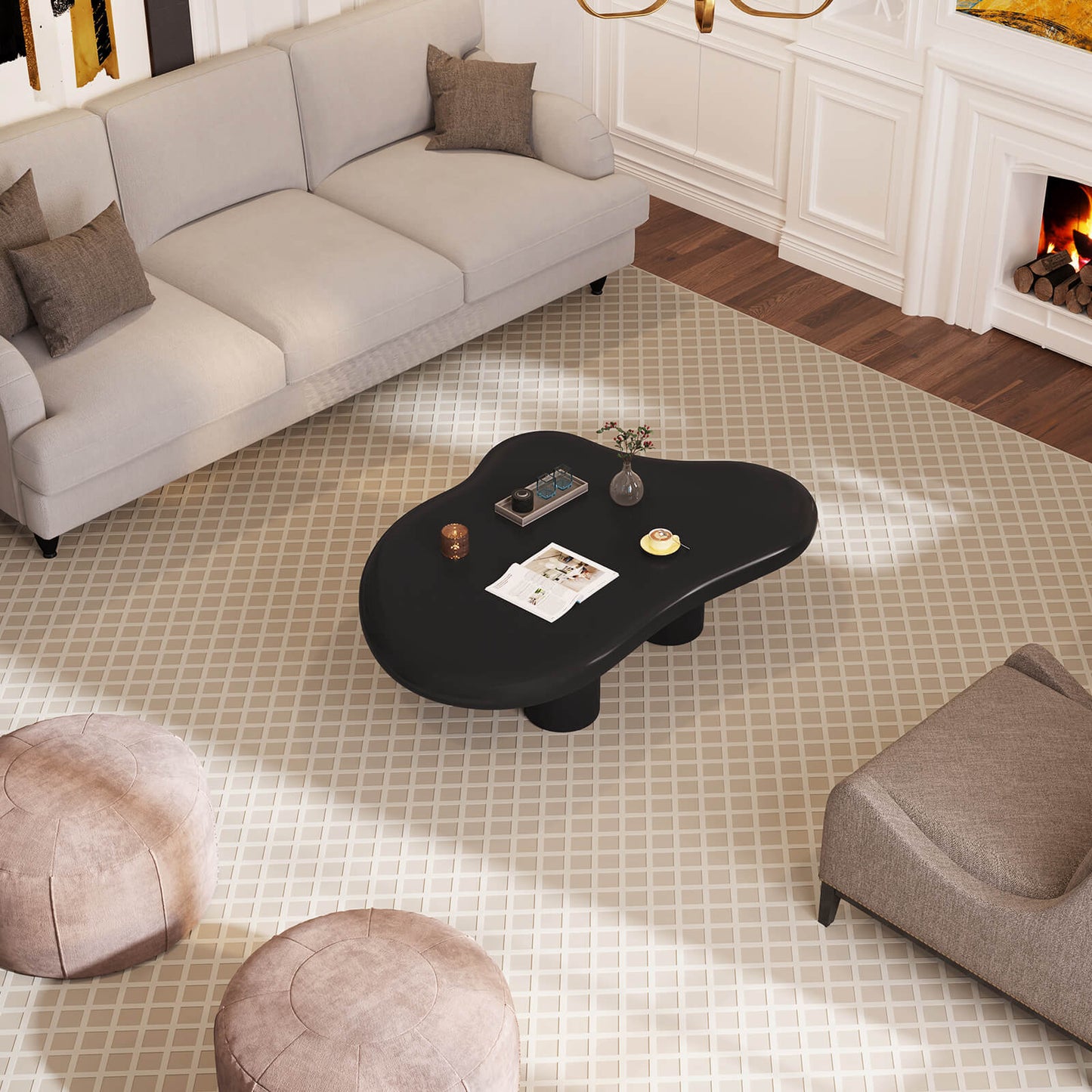 Guyii 41.02" Black Cloud Coffee Table, Cute Modern Coffee Table with 4-Leg Design