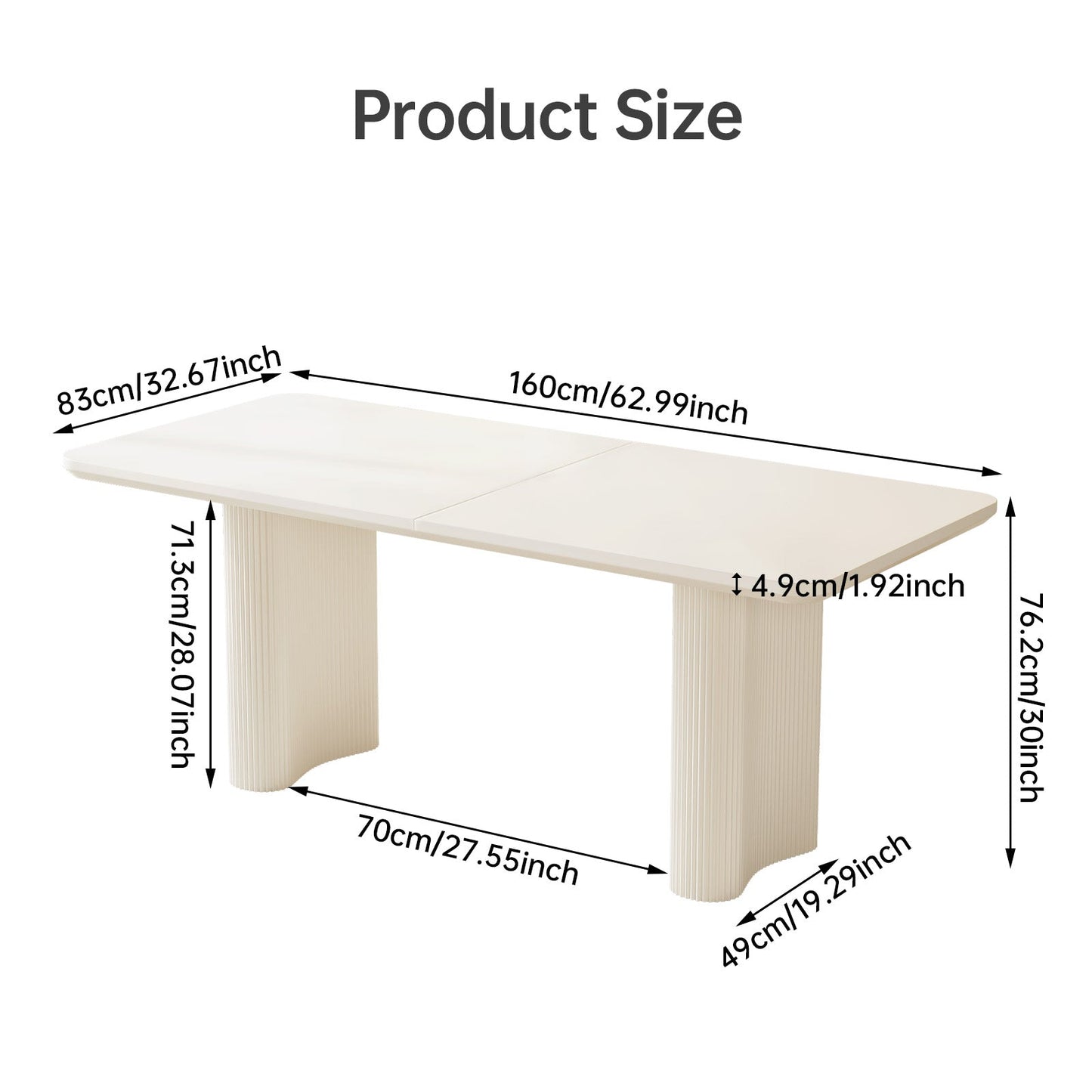 Guyii 63"-79" White Rectangular Dining Table, Modern Kitchen Table for Dining Room