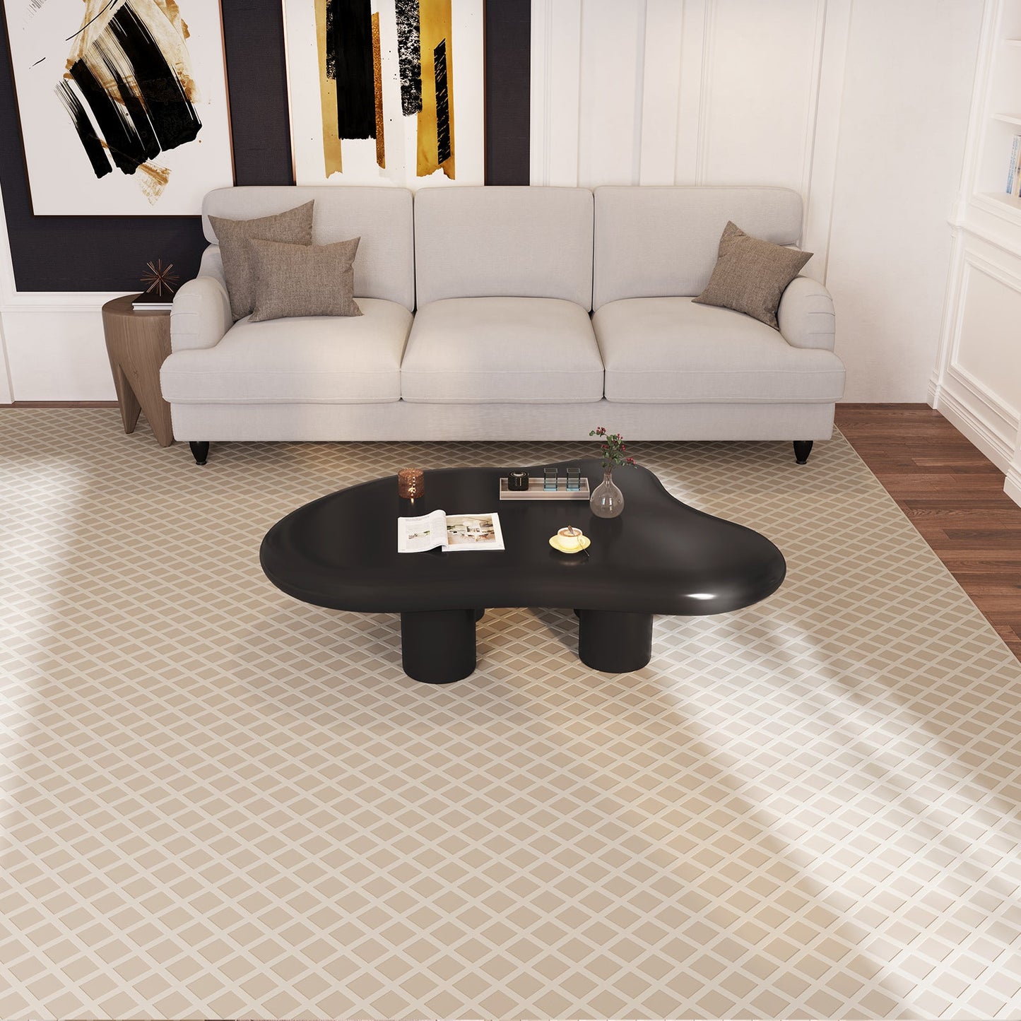 Guyii Black Cloud-Shaped Coffee Table – Modern Irregular 4-Leg Design, Rounded Edge Centre Table for Living Room | Q1523-UK