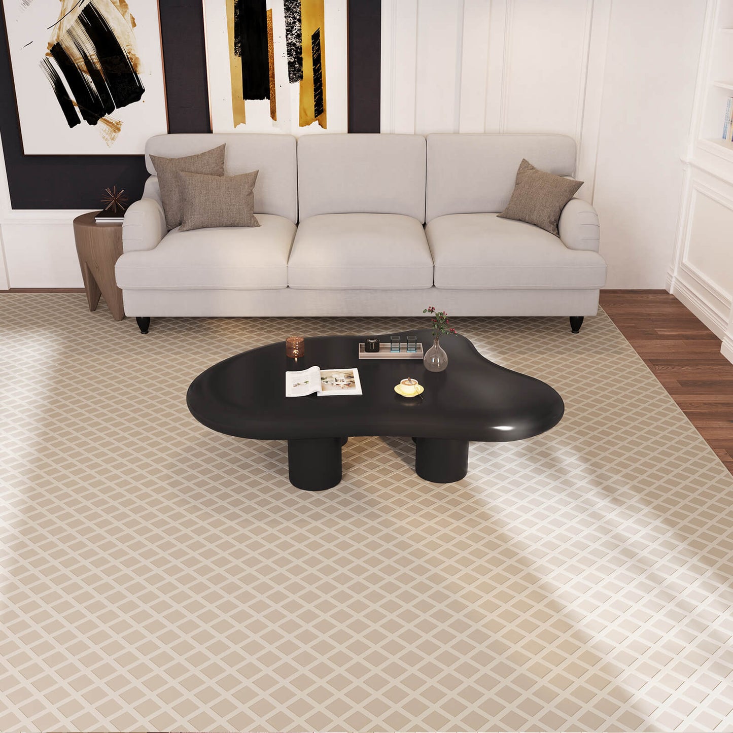 Guyii 35.82" Black Cloud Coffee Table, Cute Modern Coffee Table with 4-Leg Design