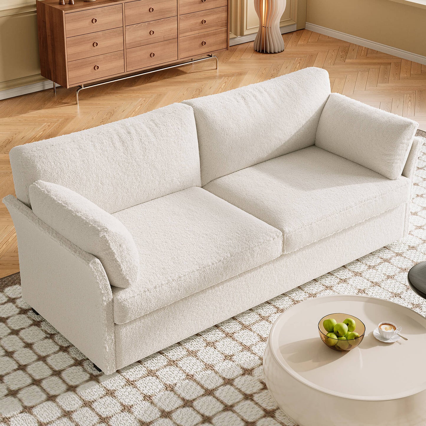 Guyii Beige Loveseat Sofa - Small 2-Seater with 2 Pillows