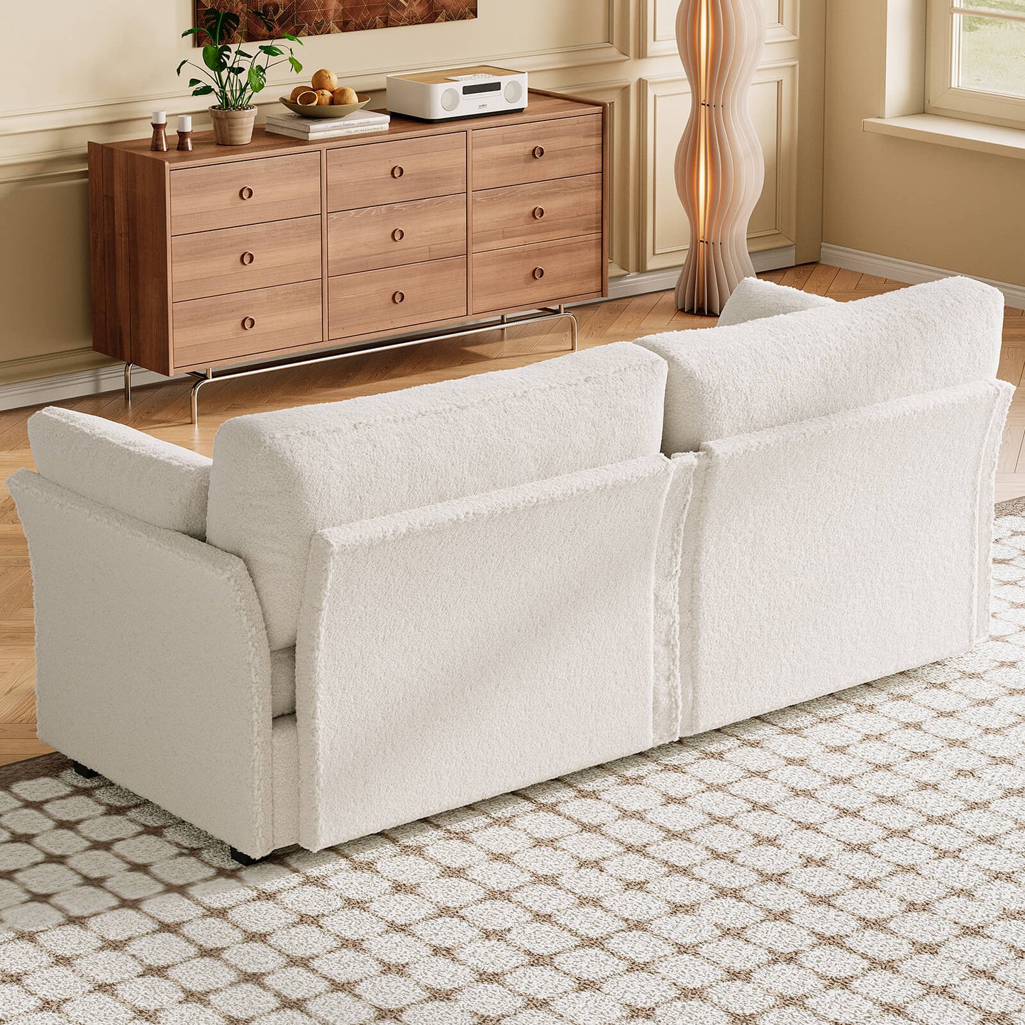 Guyii Beige Loveseat Sofa - Small 2-Seater with 2 Pillows