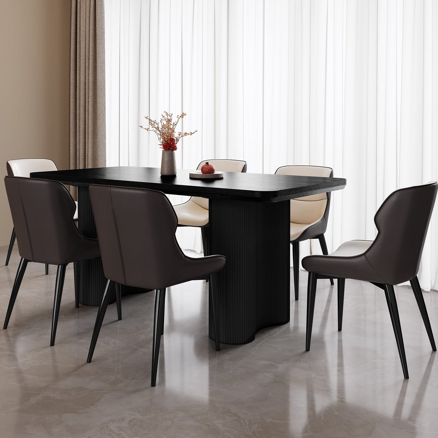 Guyii 62.99" Black Rectangular Dining Table Set with 6 Chairs, Modern Kitchen Table Set
