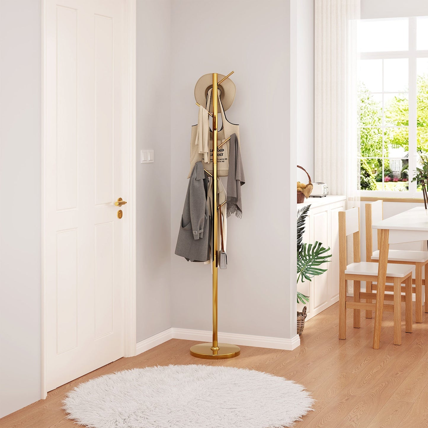 Guyii Metal Coat Rack with 8 Hooks, Modern Tree Branch Style Stand for Coats, Hats, Scarves
