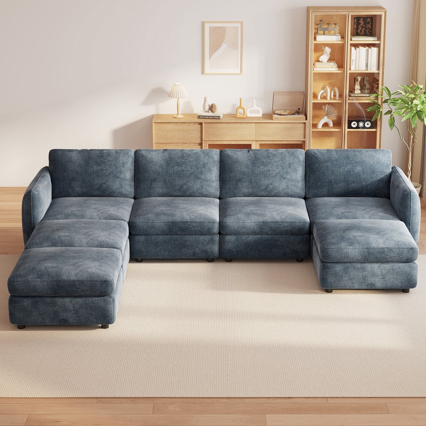 Guyii Oversized U-Shaped Modular Sectional Sofa with Storage Ottomans, 5-9 Seater Couch for Living Room, Blue Fabric, Easy Assembly