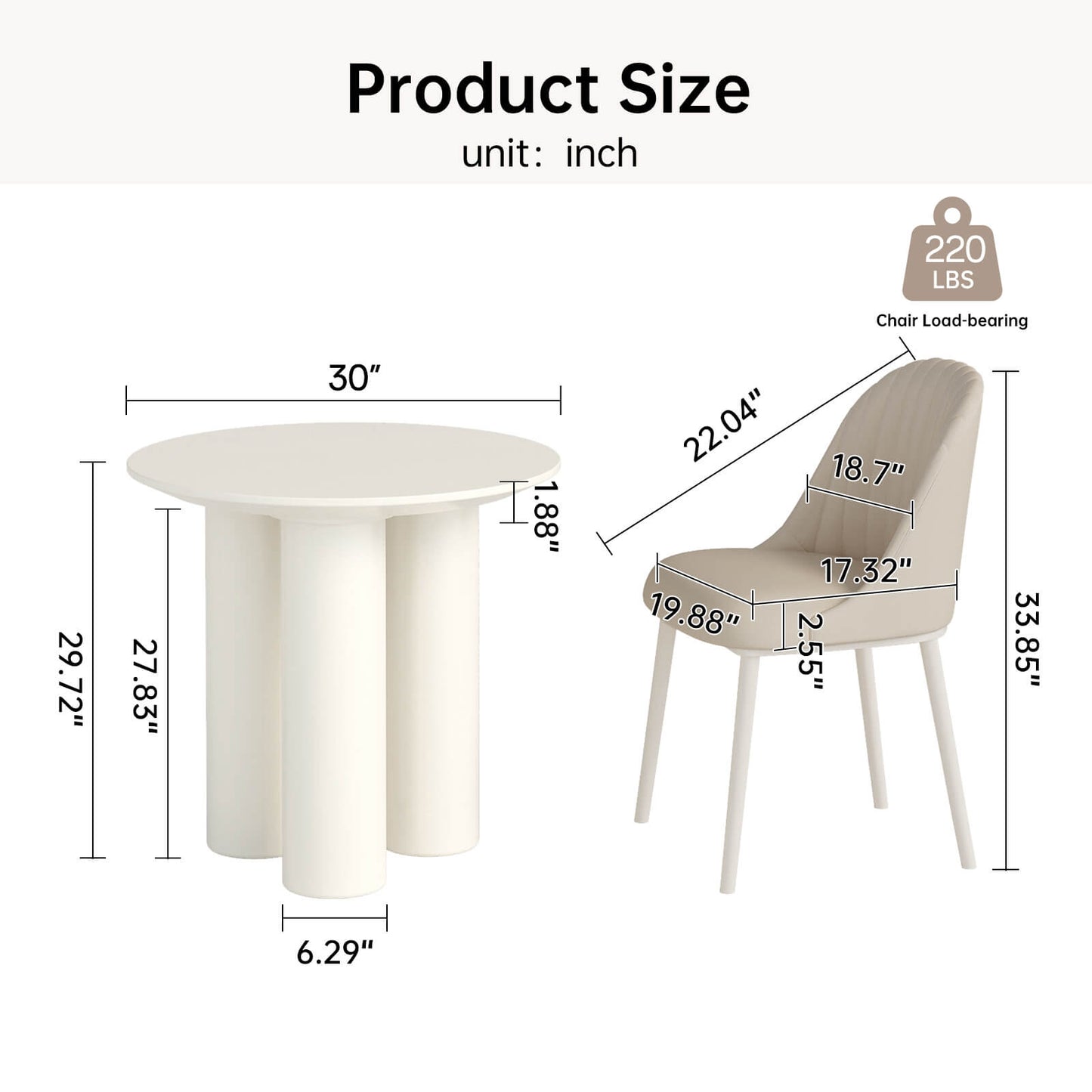 Guyii 30" Cream White Dining Table Set with 2 Chairs, Modern Kitchen Dining Set