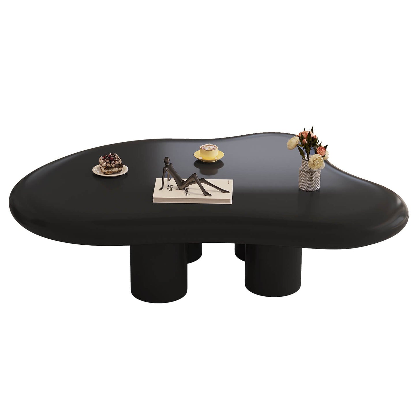 Guyii 41.02" Black Cloud Coffee Table, Cute Modern Coffee Table with 4-Leg Design