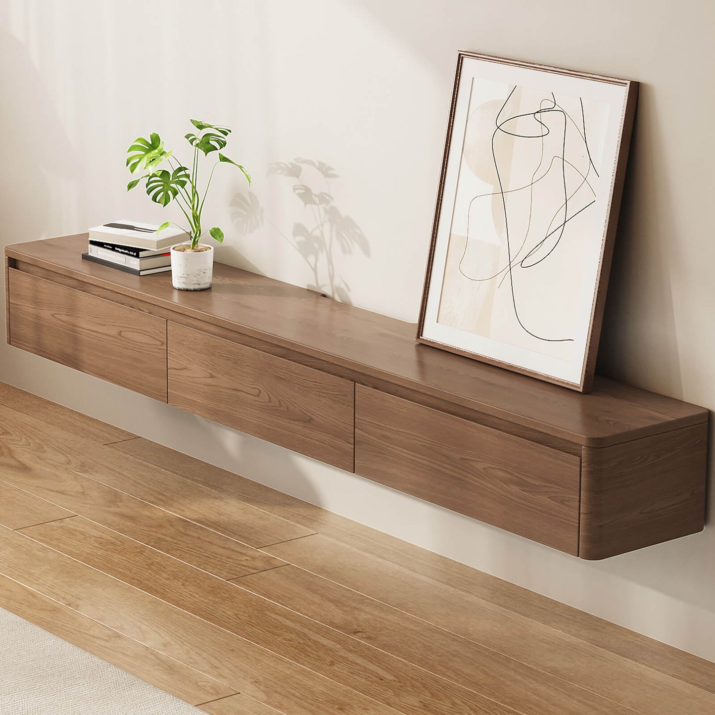 Guyii Best Floating TV Stand - Walnut Finish | Wall-Mounted TV Cabinet
