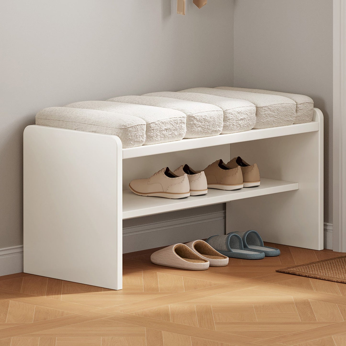 Guyii Cream White Shoe Bench with Storage – Modern Entryway Stool with Padded Seat for Bedroom, Hallway, Living Room