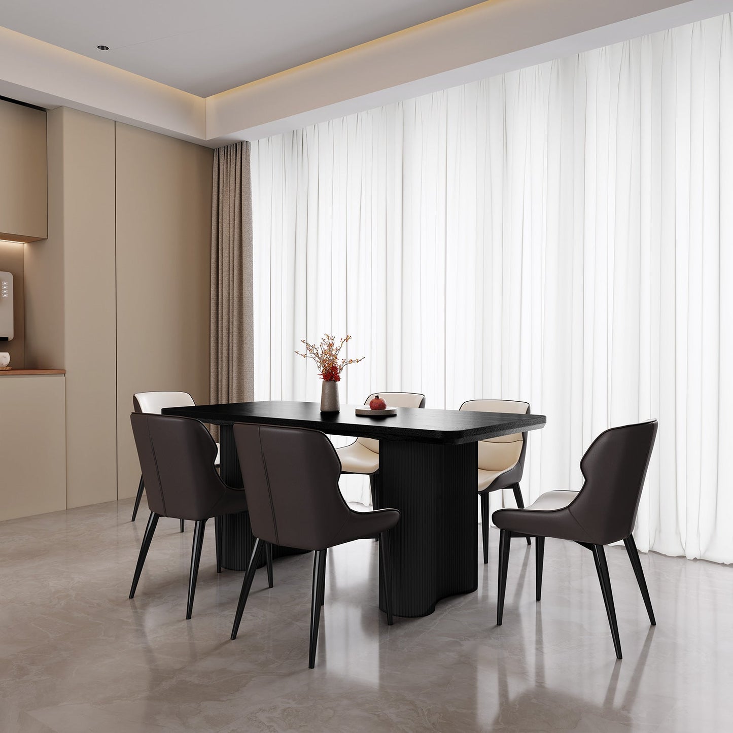 Guyii 62.99" Black Rectangular Dining Table Set with 6 Chairs, Modern Kitchen Table Set