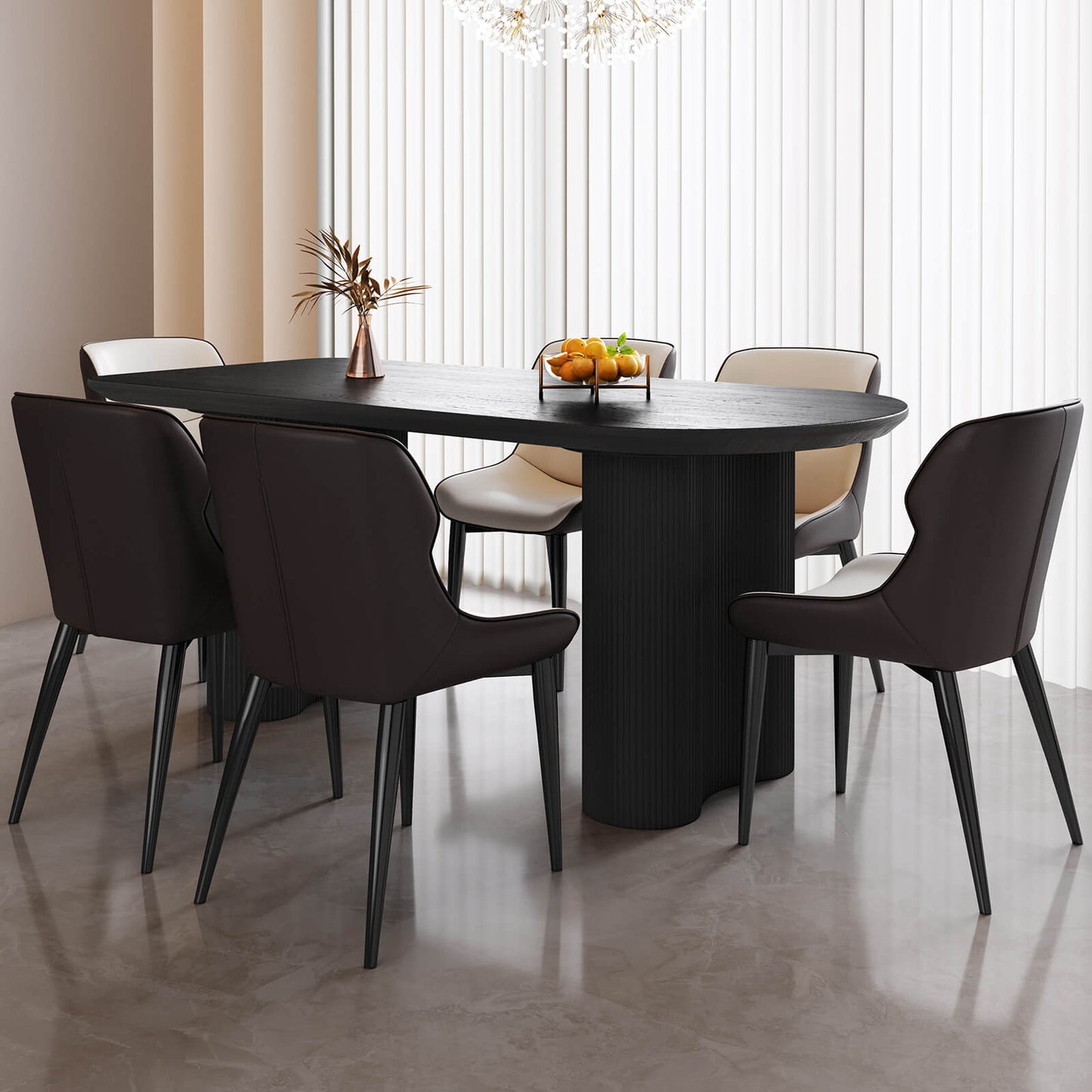 Guyii 62.99" Black Rectangular Dining Table Set with 6 Chairs, Modern Kitchen Table Set
