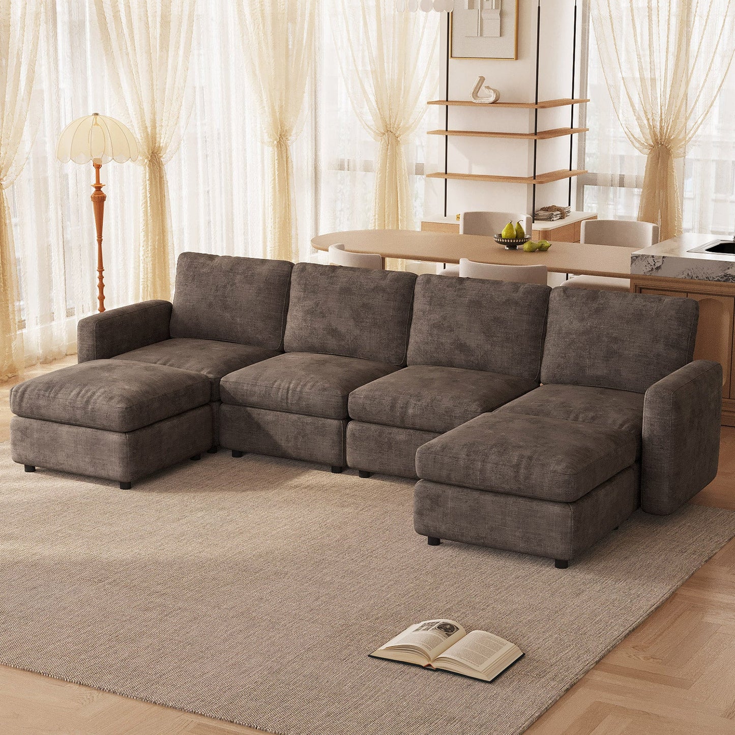 Guyii Oversized Modular Sectional Sofa, Dark Brown 4-9 Seater U-Shaped Convertible Couch with Storage Ottomans, Fabric, Easy Assembly
