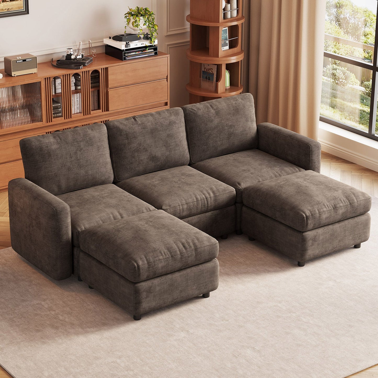 Guyii Oversized Modular Sectional Sofa, Dark Brown 4-9 Seater U-Shaped Convertible Couch with Storage Ottomans, Fabric, Easy Assembly