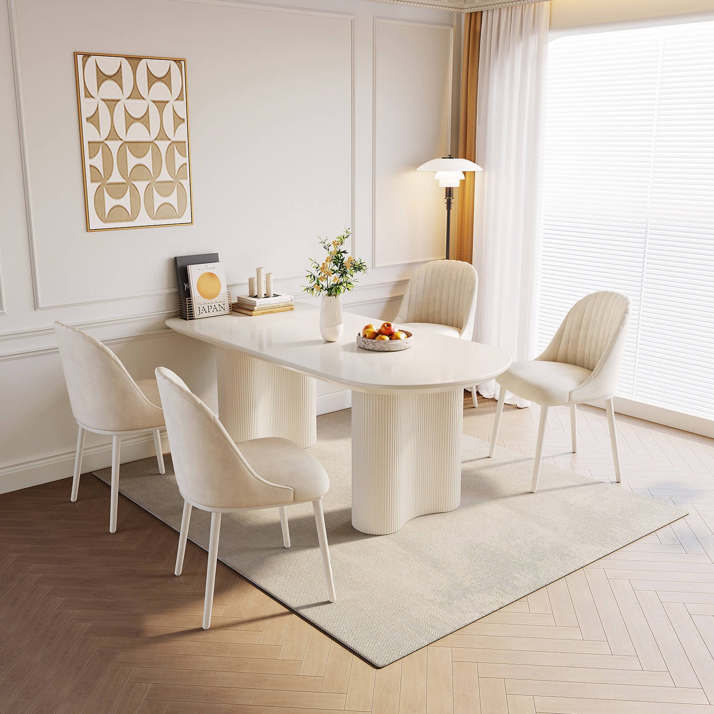 Guyii 62.99" White Dining Table Set with 4 Chairs, Modern Kitchen Table Set