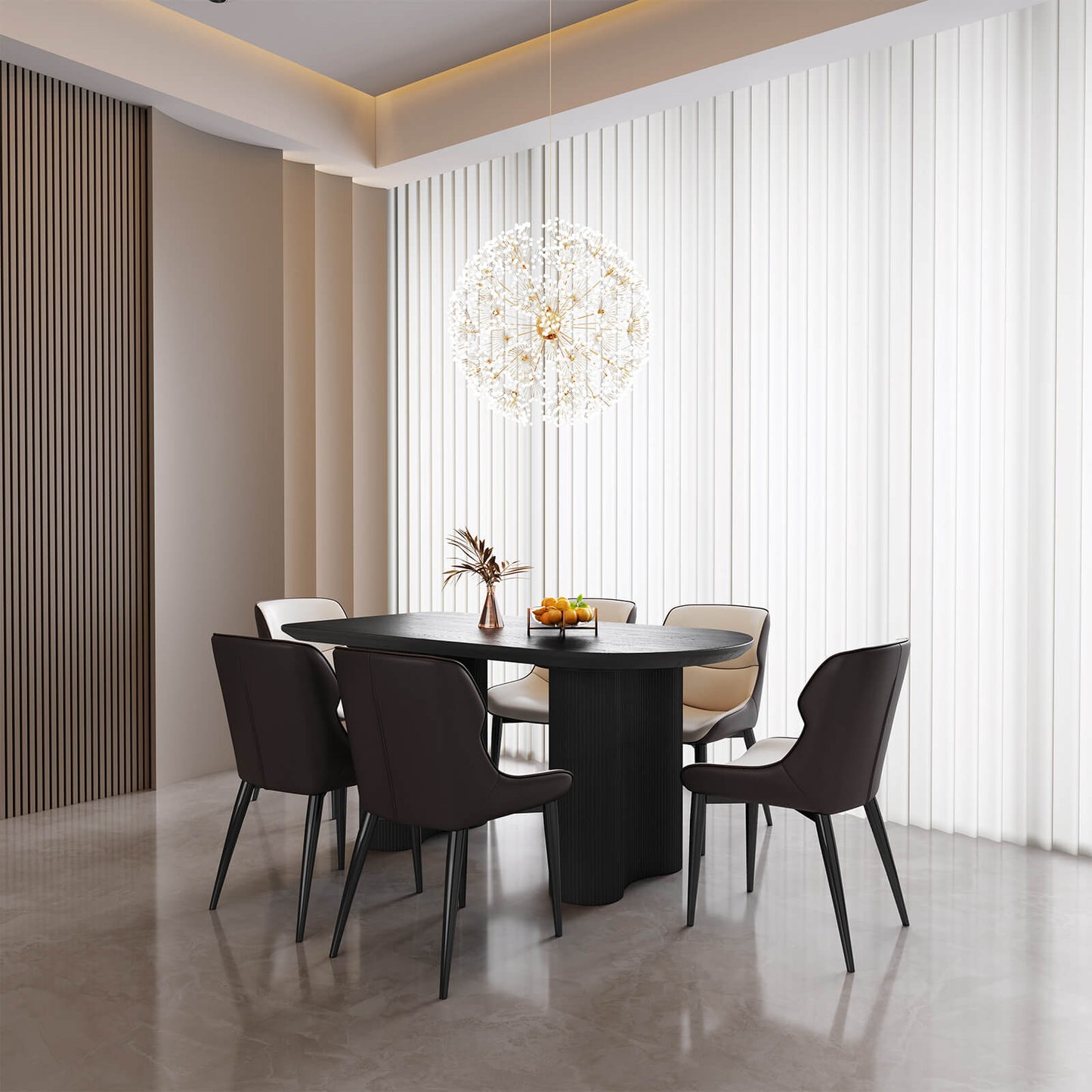 Guyii 55.11" Black Rectangular Dining Table Set with 6 Chairs, Modern Kitchen Table Set