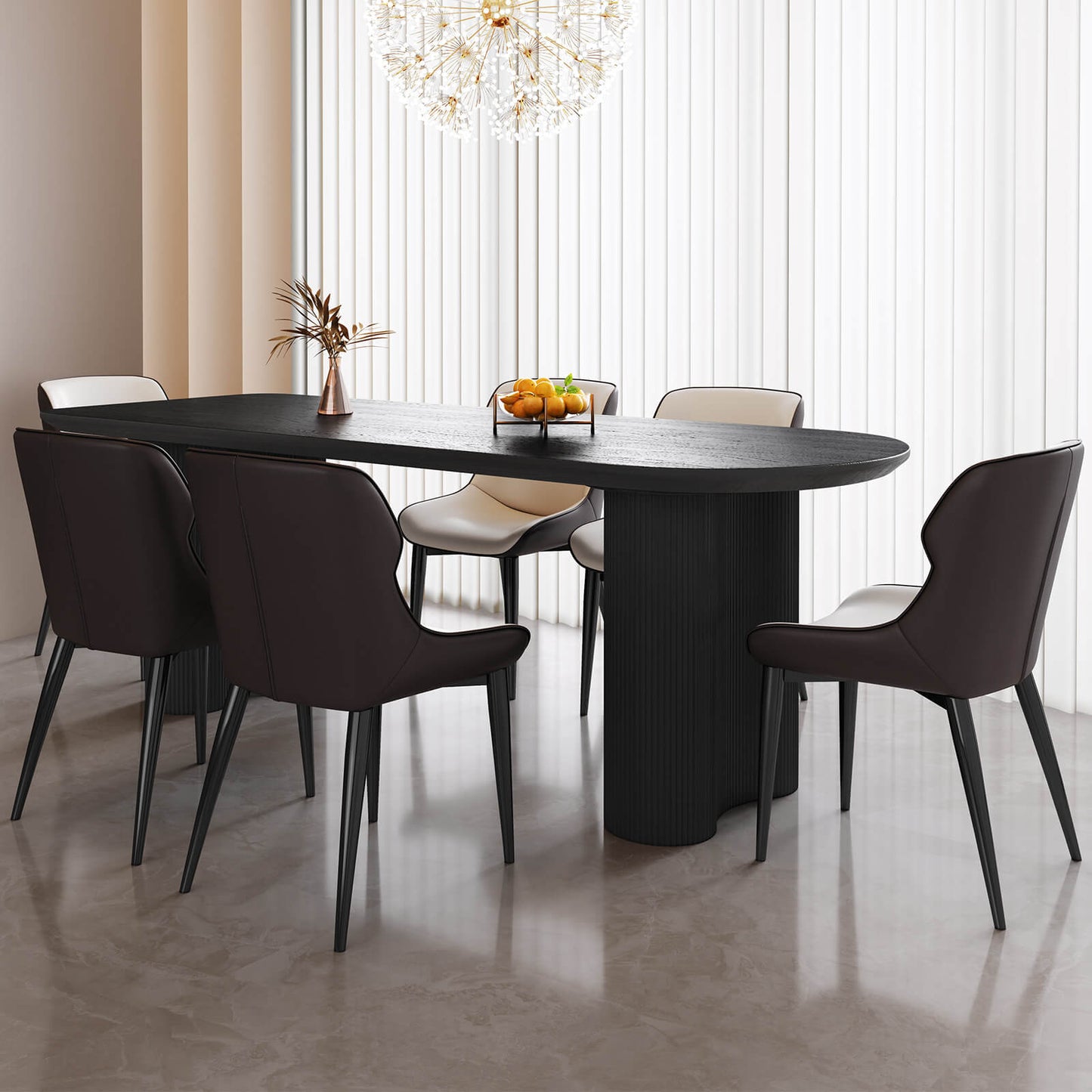 Guyii 70.86" Black Rectangular Dining Table Set with 6 Chairs for Family Kitchen