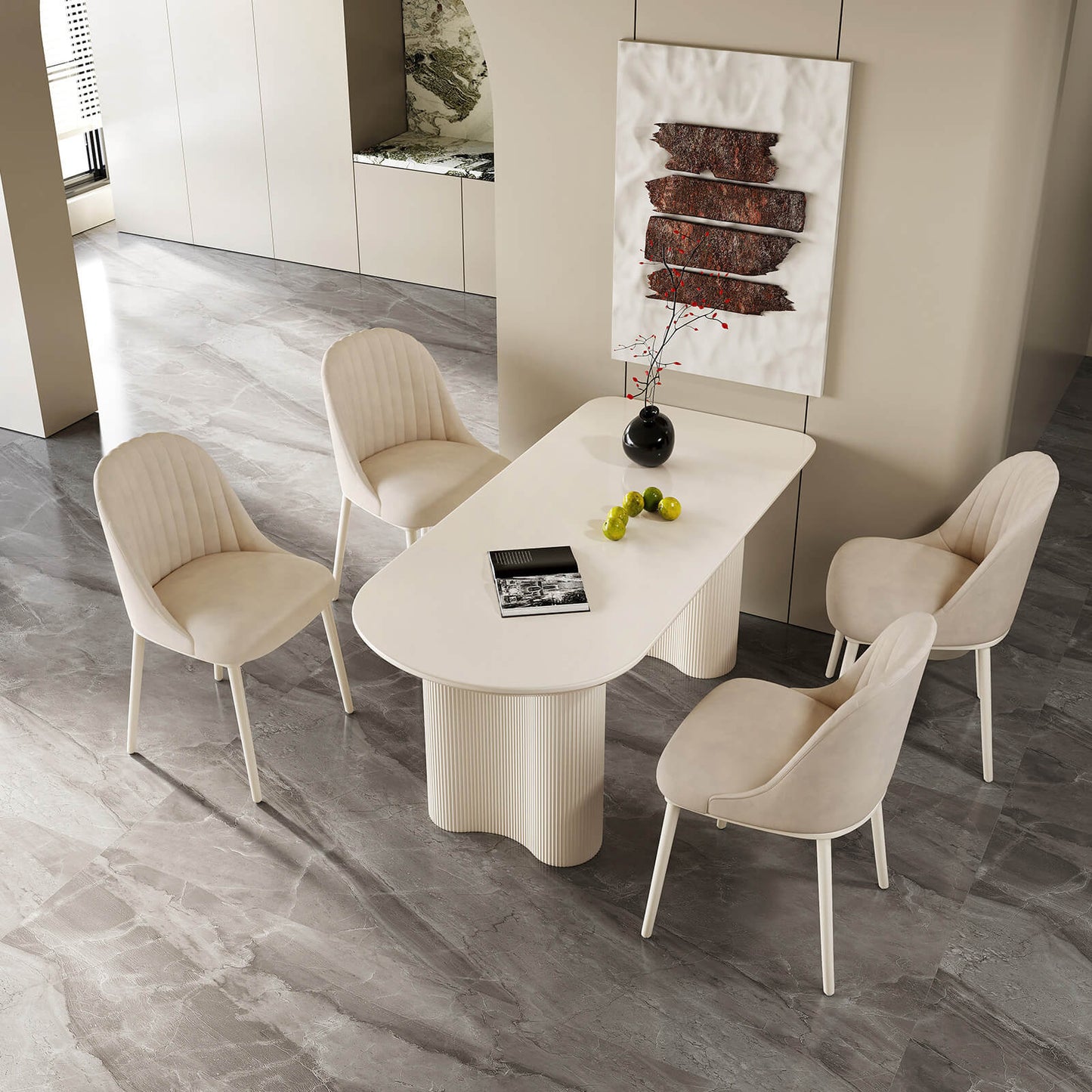 Guyii 70.87" White Dining Table Set with 4 Chairs, Modern Kitchen Table Set