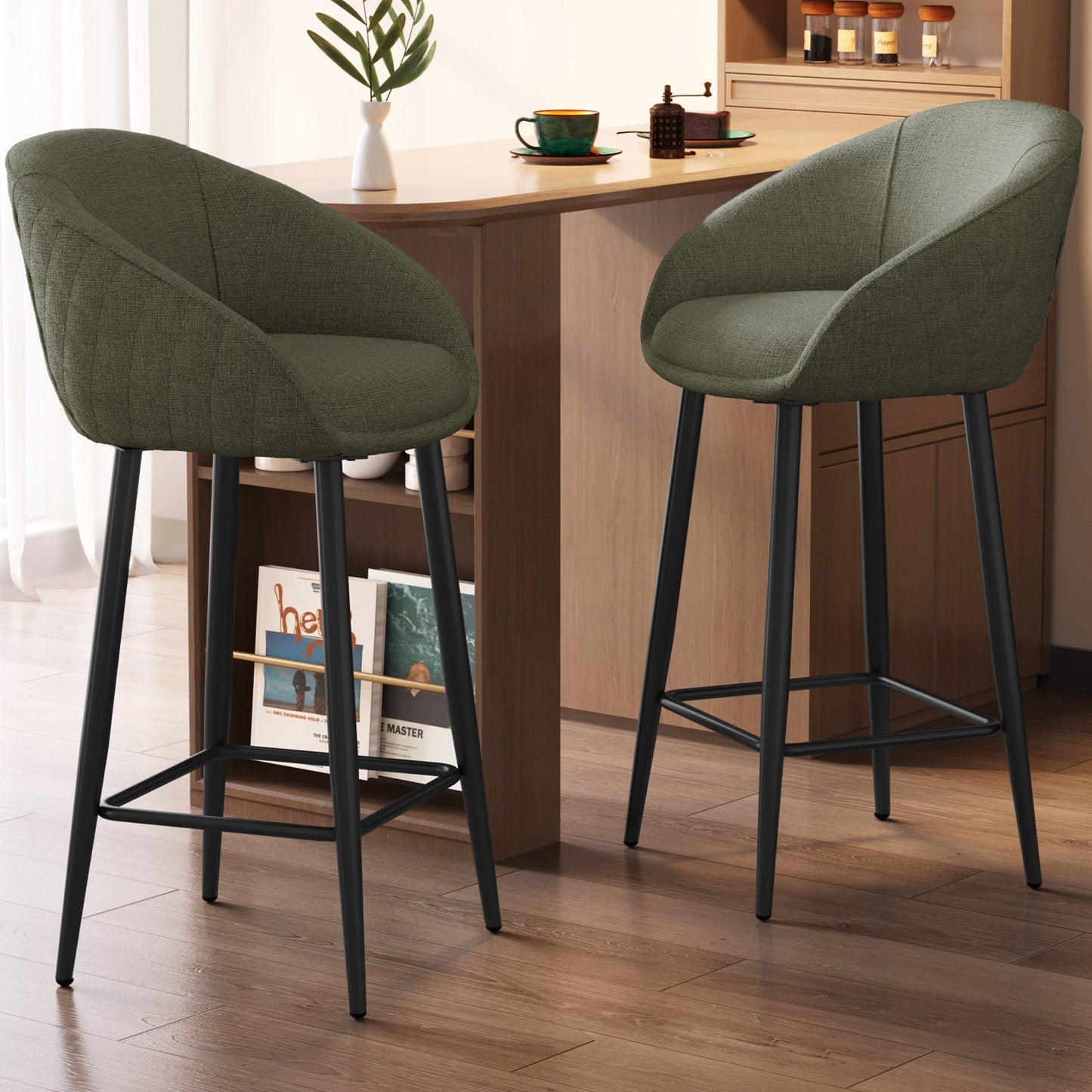 Guyii 2-Pack Counter Stools Set, 35.43" H Linen Fabric Bar Chairs