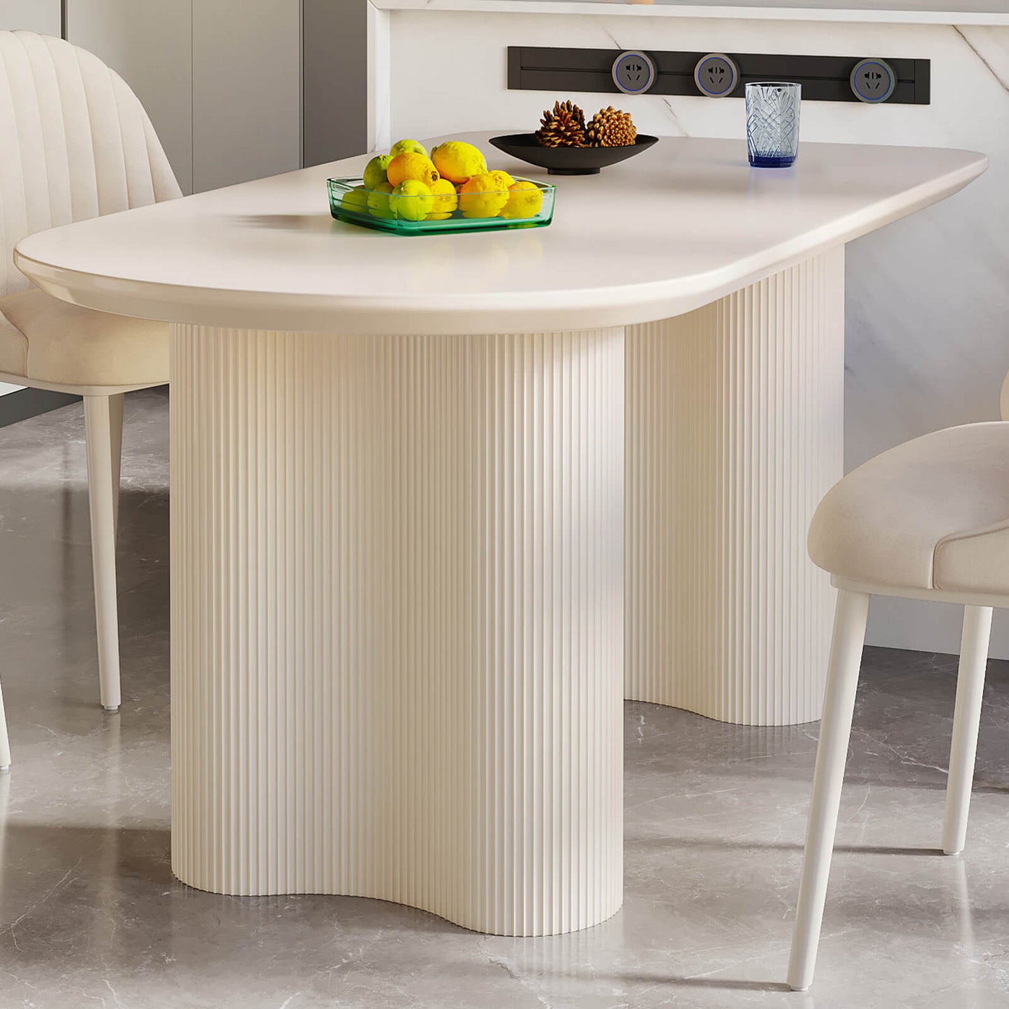 Guyii 54.52" White Dining Table Set with 4 Chairs, Modern Kitchen Table Set