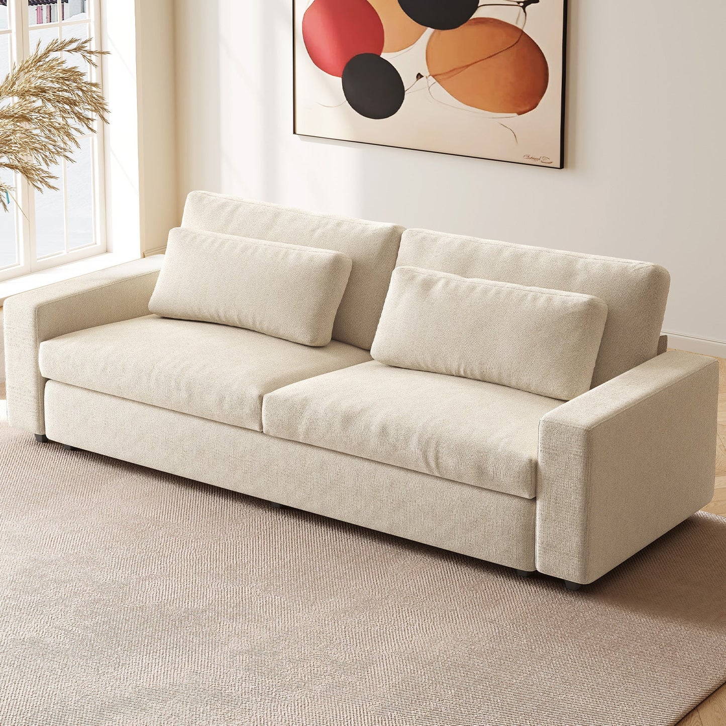 Guyii 104.72" Oversized Sofa, Extra-Wide & Deep Loveseat Sofa, 3 Seater Sofa with 2 Pillows