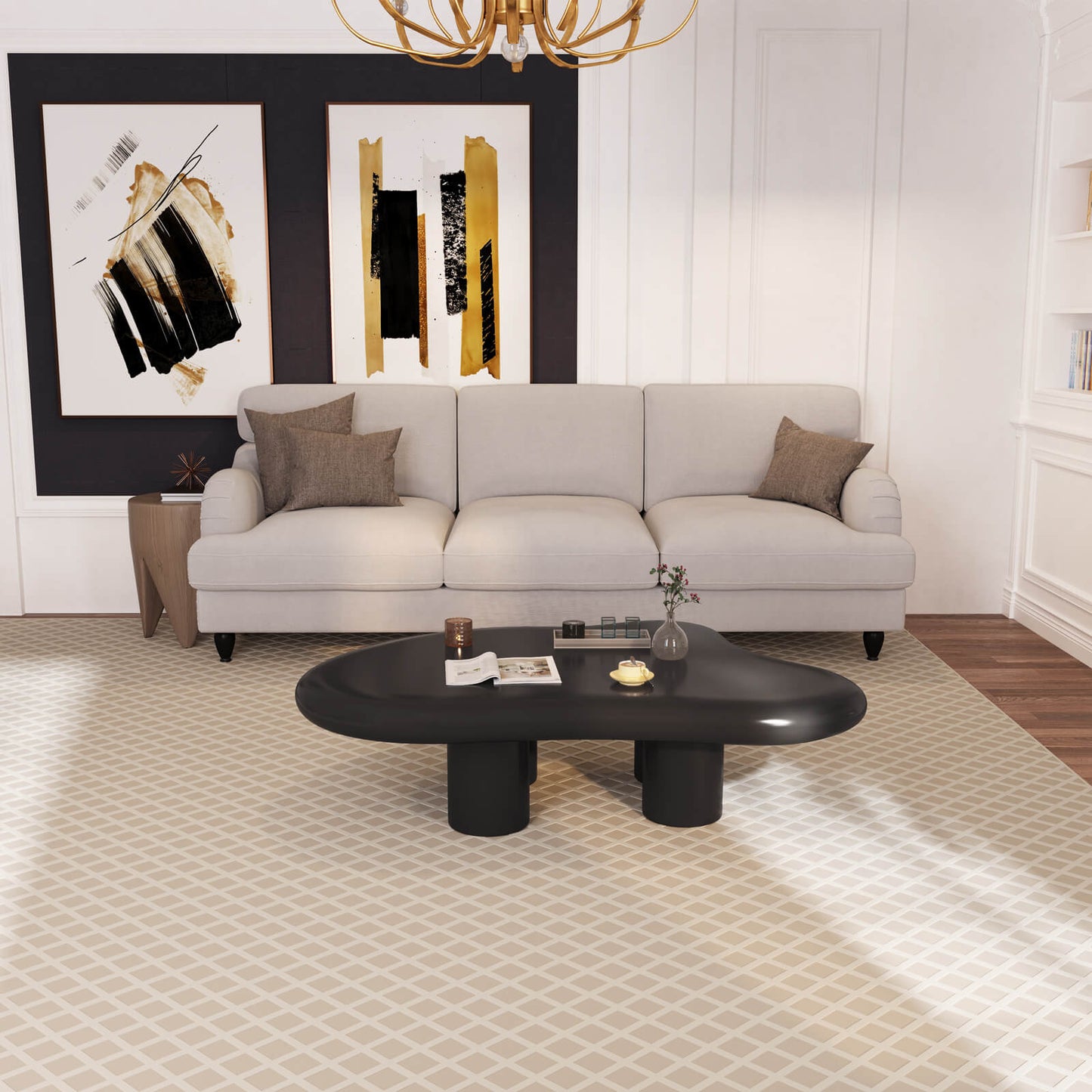 Guyii 41.02" Black Cloud Coffee Table, Cute Modern Coffee Table with 4-Leg Design