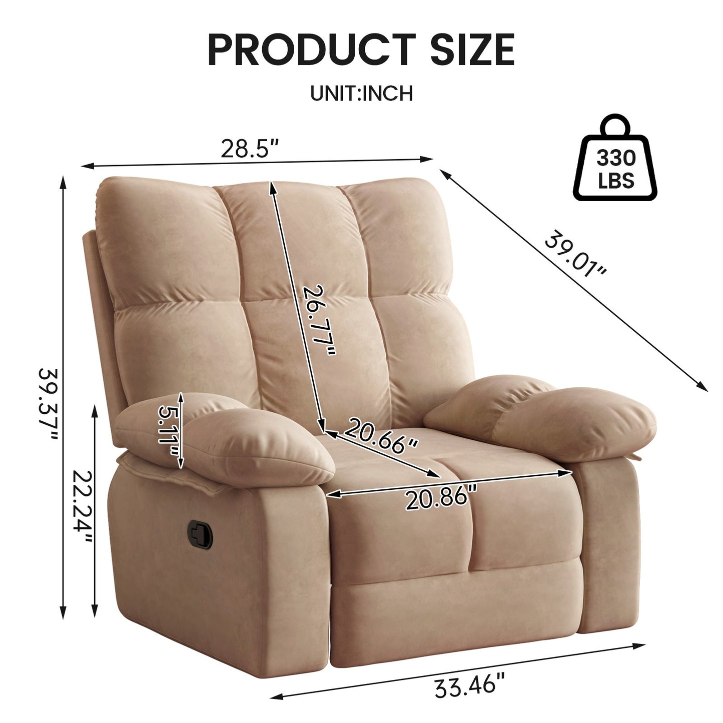 Guyii Multi-Functional Single Sofa Chair, Overstuffed Manual Recliner Chair