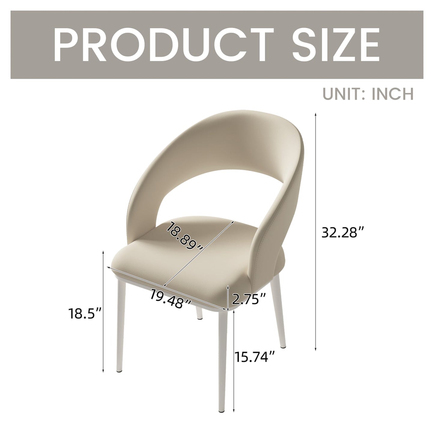 Guyii Modern Dining Chair Set of 2, PU Leather Upholstered Metel Legs