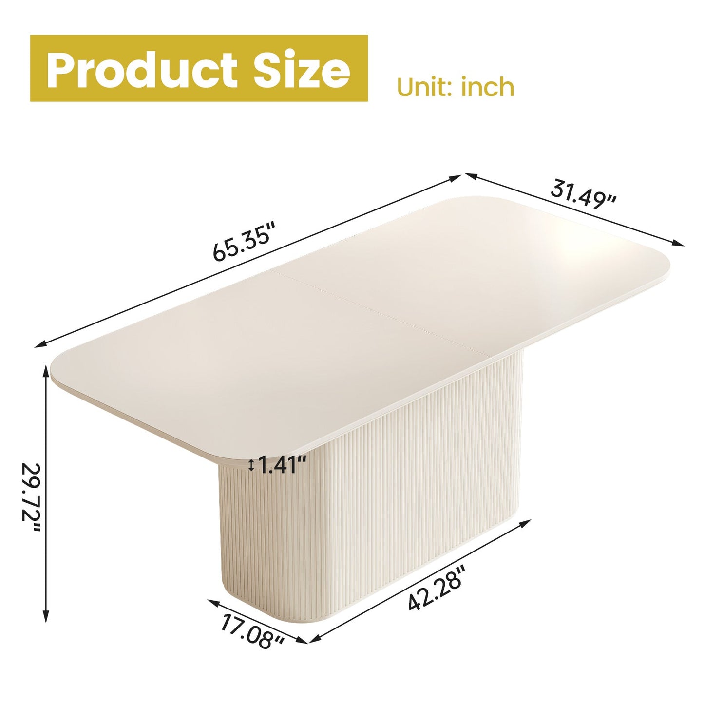 Guyii 63.5" Rectangular Dining Table – Cream White Modern Table for 4–6 People, Table Only